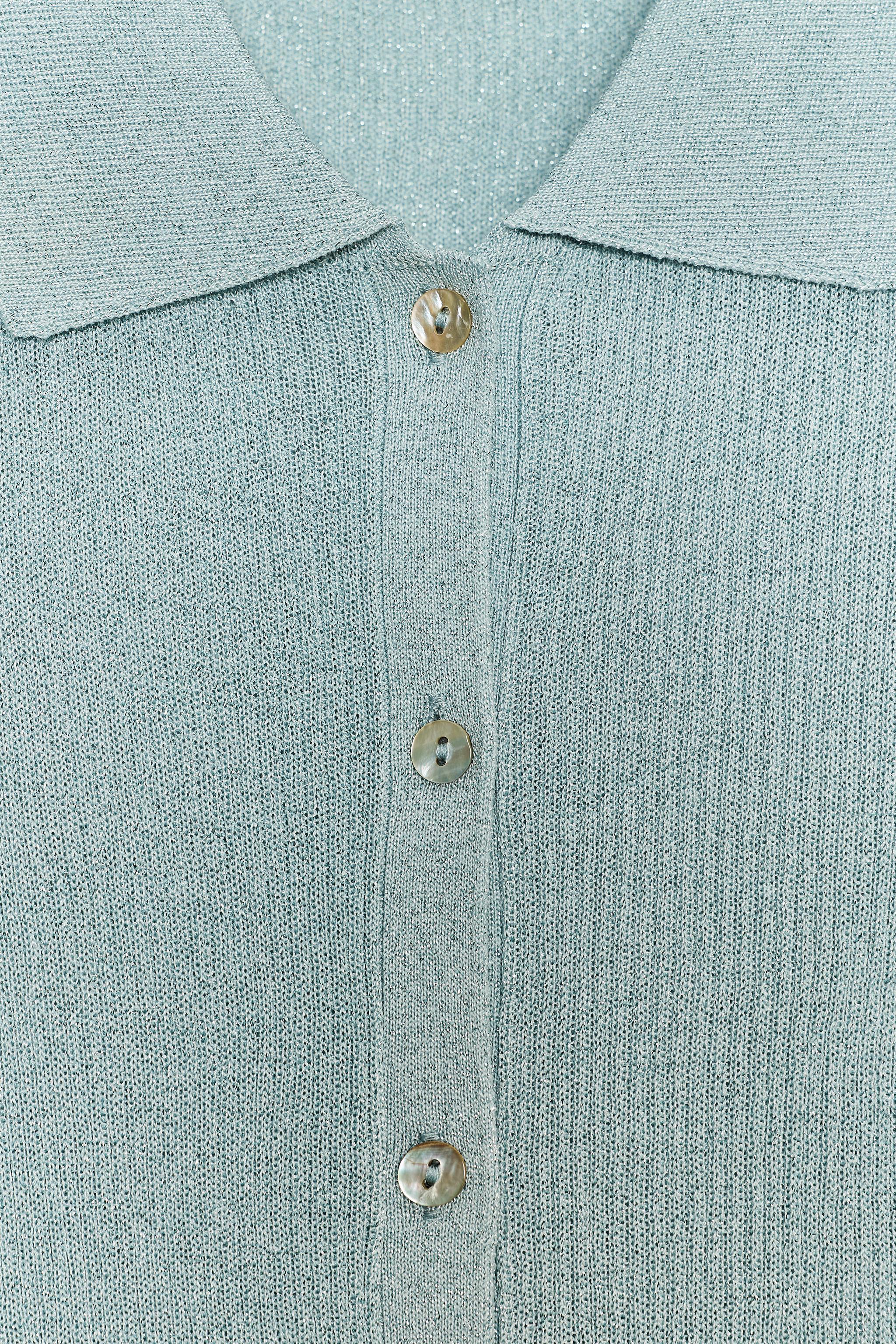 METALLIC THREAD KNIT POLO TOP