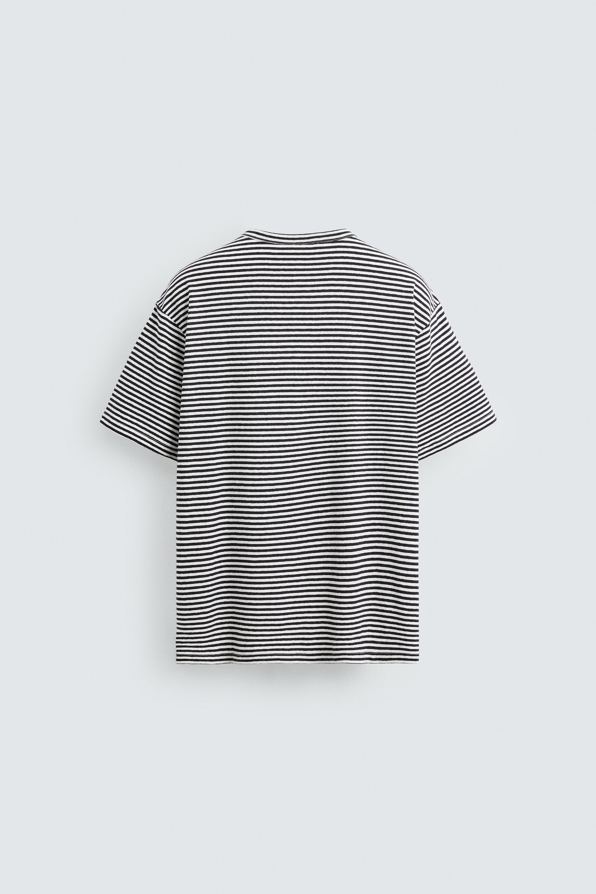 STRIPED COTTON LINEN BLEND T-SHIRT
