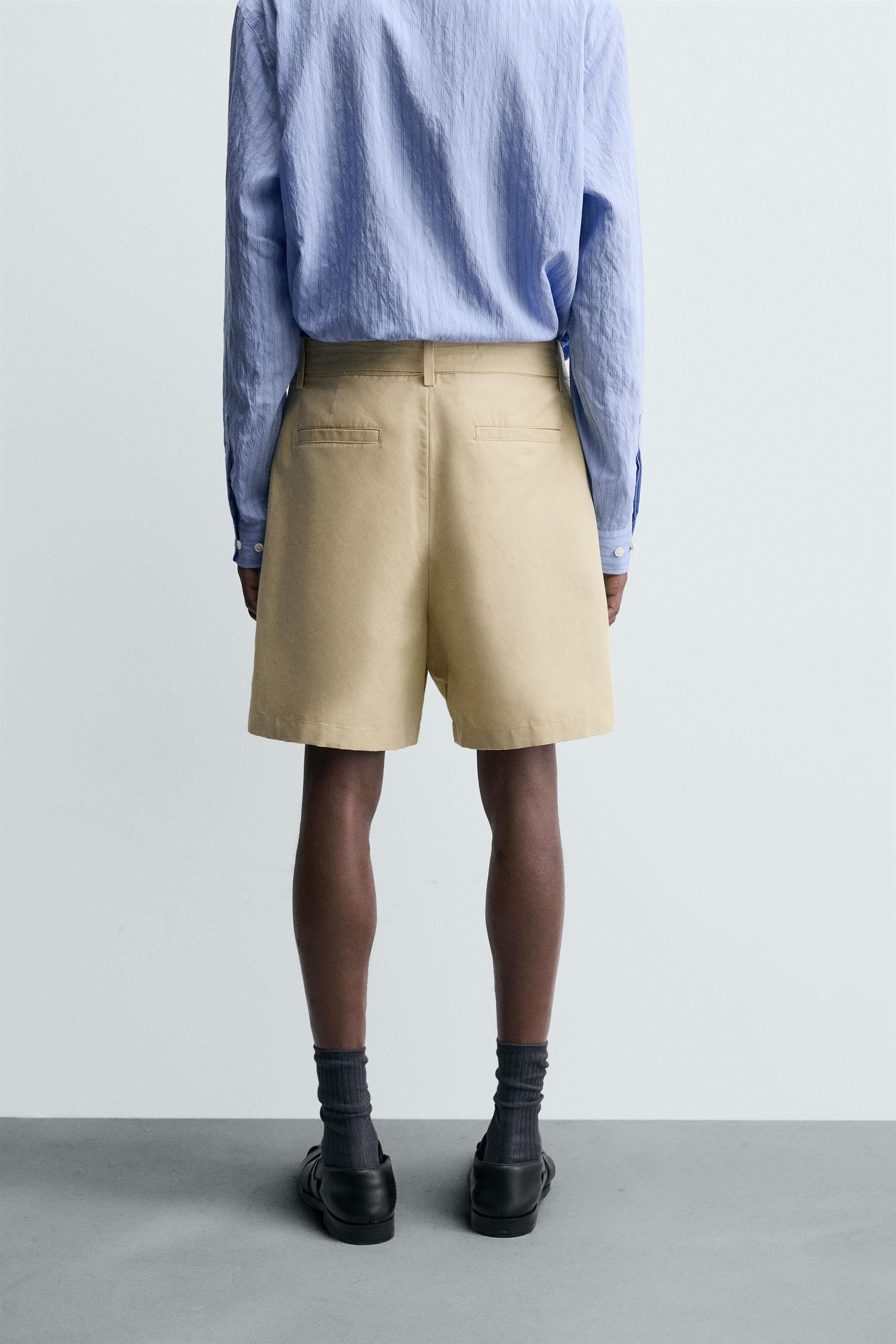 COTTON LINEN BELTED SHORTS