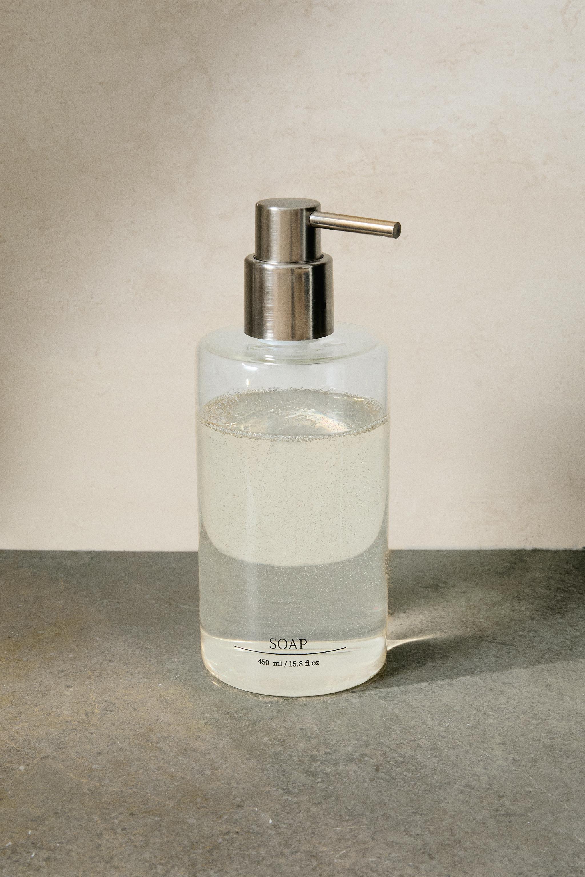 BOROSILICATE GLASS SOAP DISPENSER WITH SLOGAN