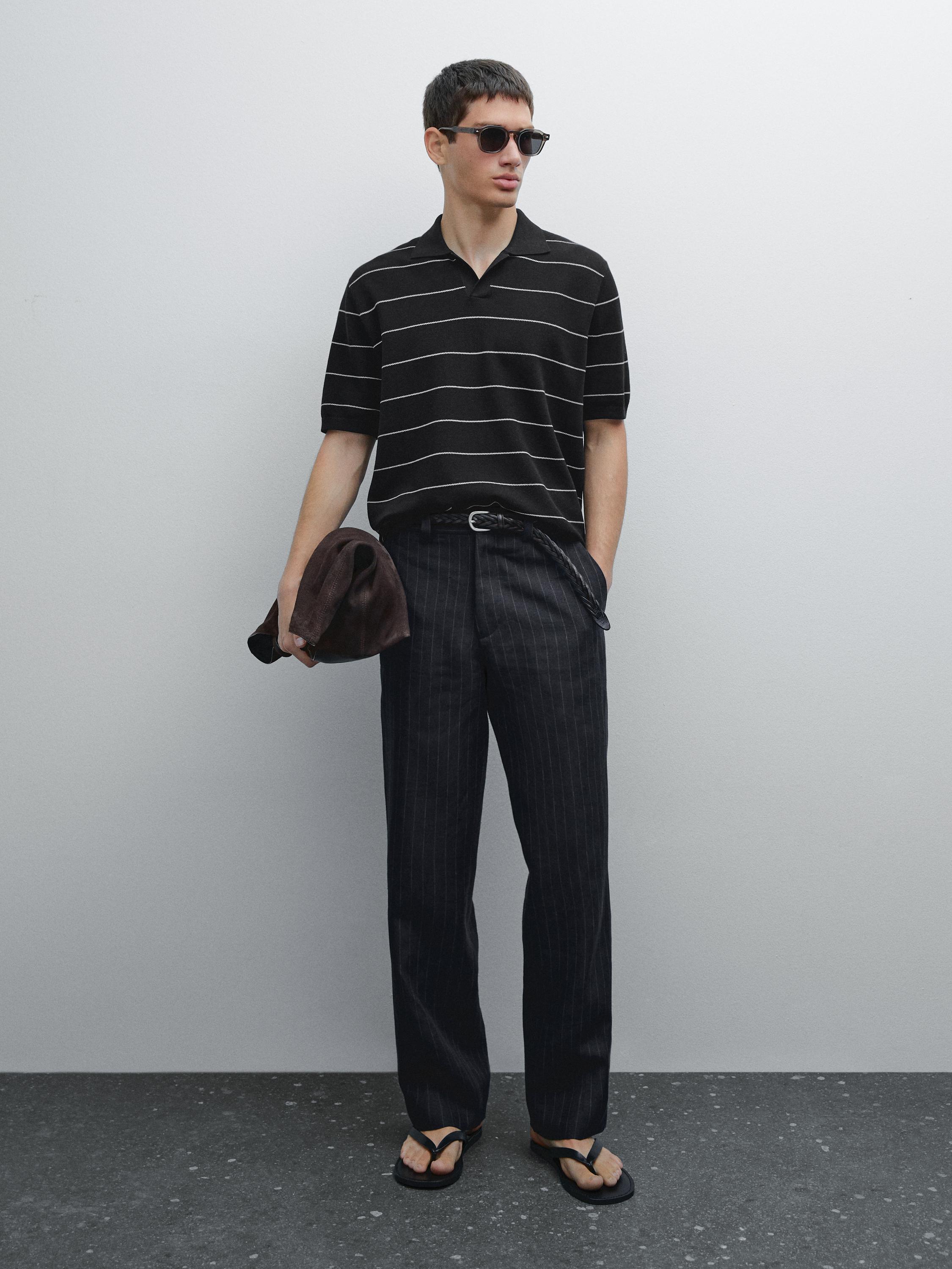 Striped cotton polo shirt with short sleeves