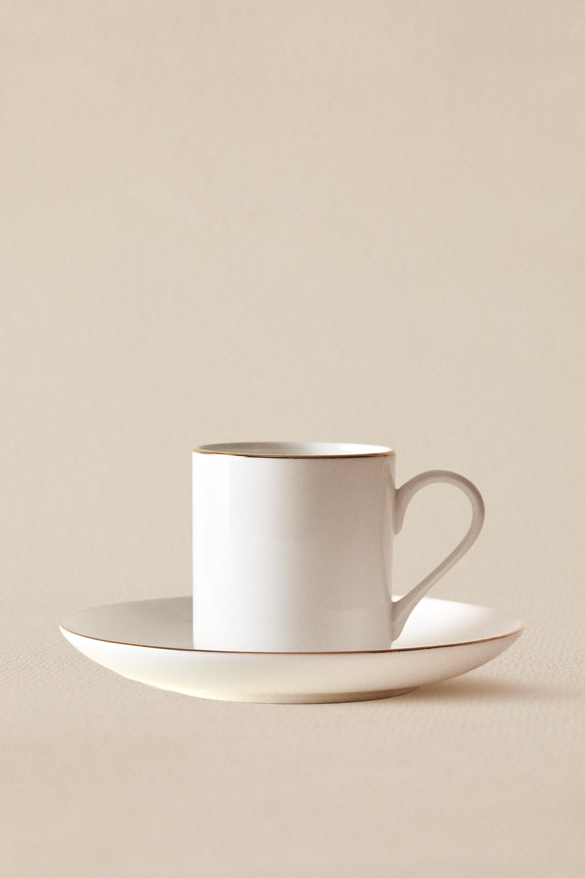 RIMMED BONE CHINA COFFEE CUP AND SAUCER