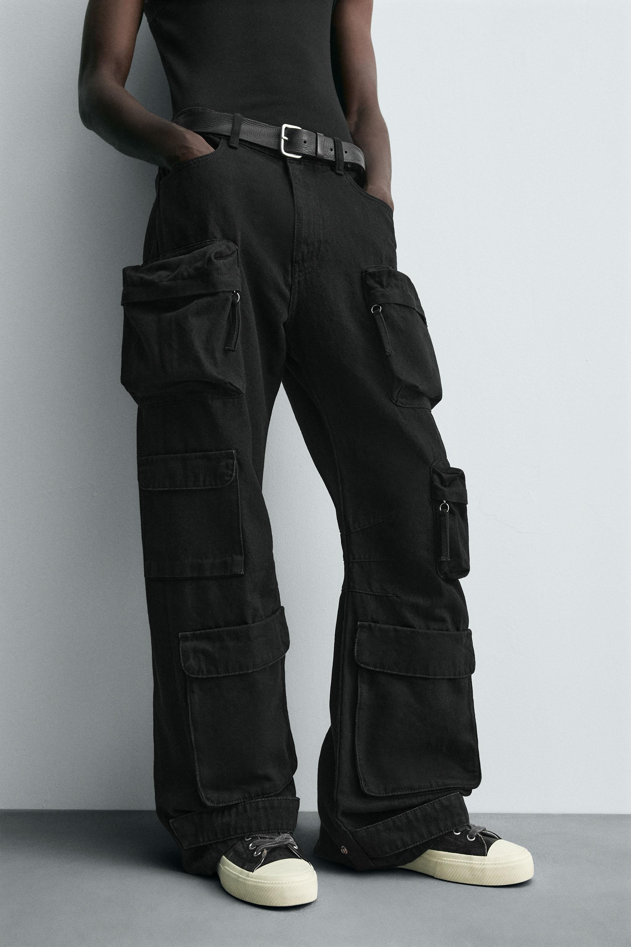 DENIM CARGO PANTS WITH POCKETS