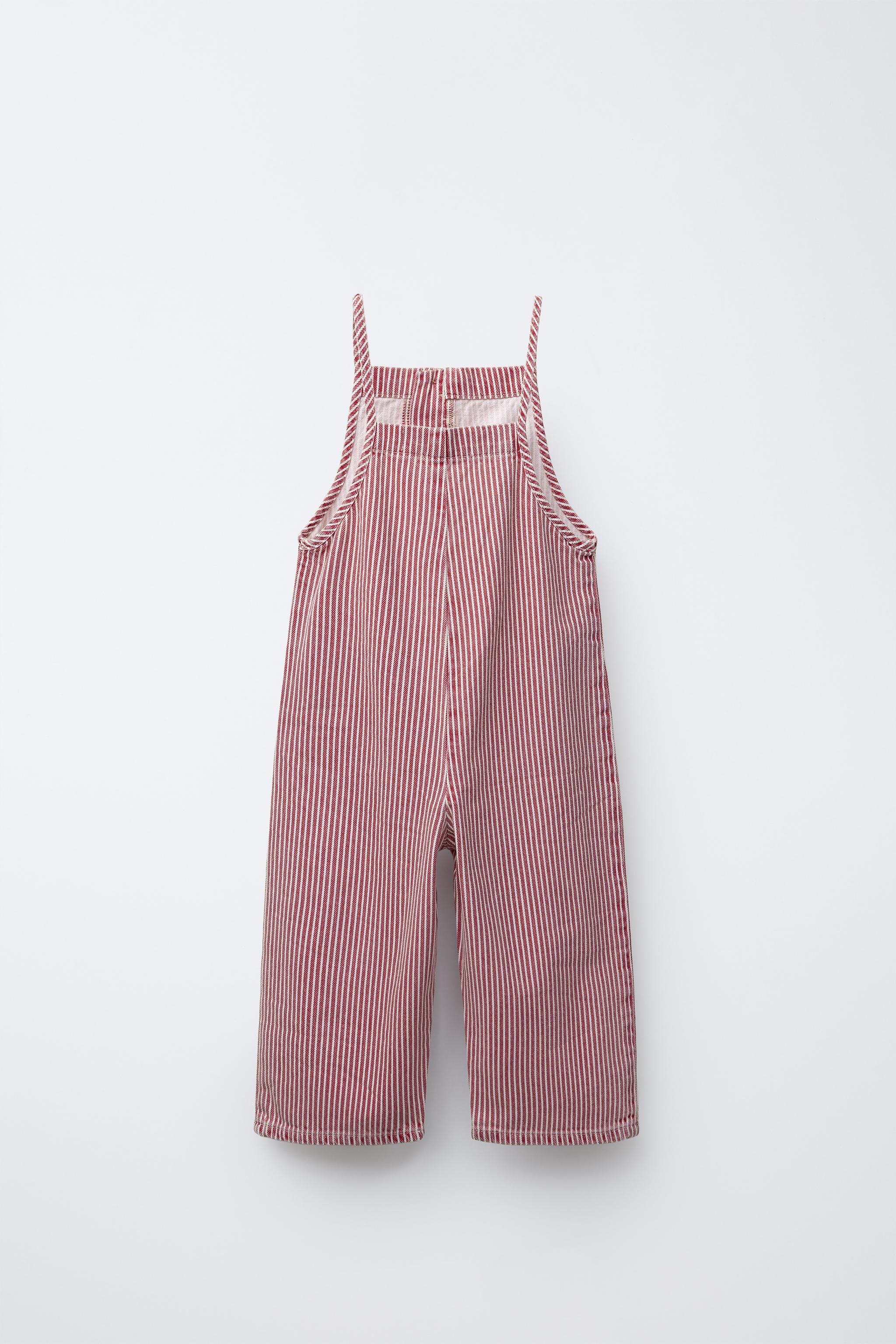 STRIPED TWILL LONG OVERALLS
