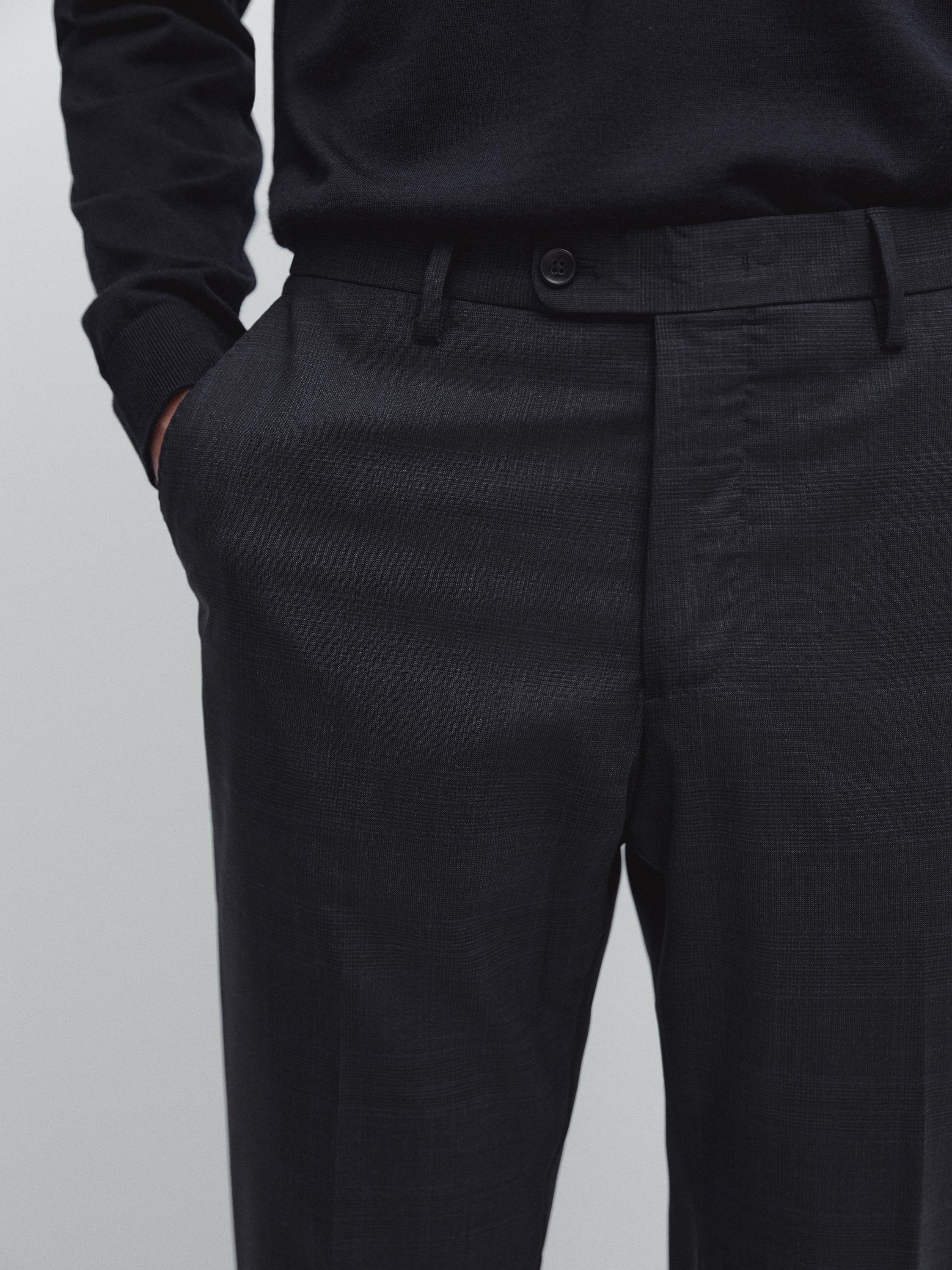 100% wool check suit trousers
