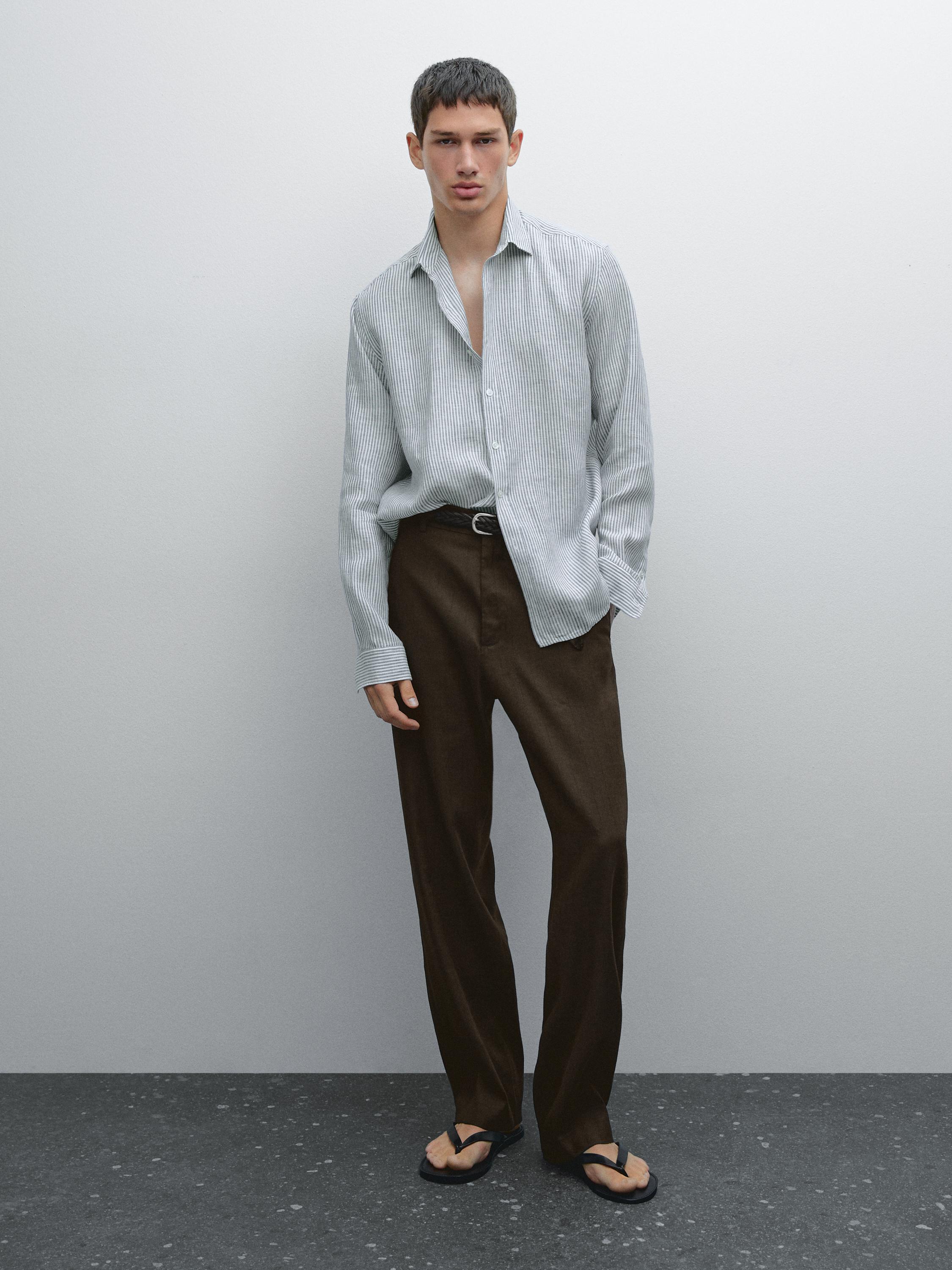 Regular fit striped linen shirt