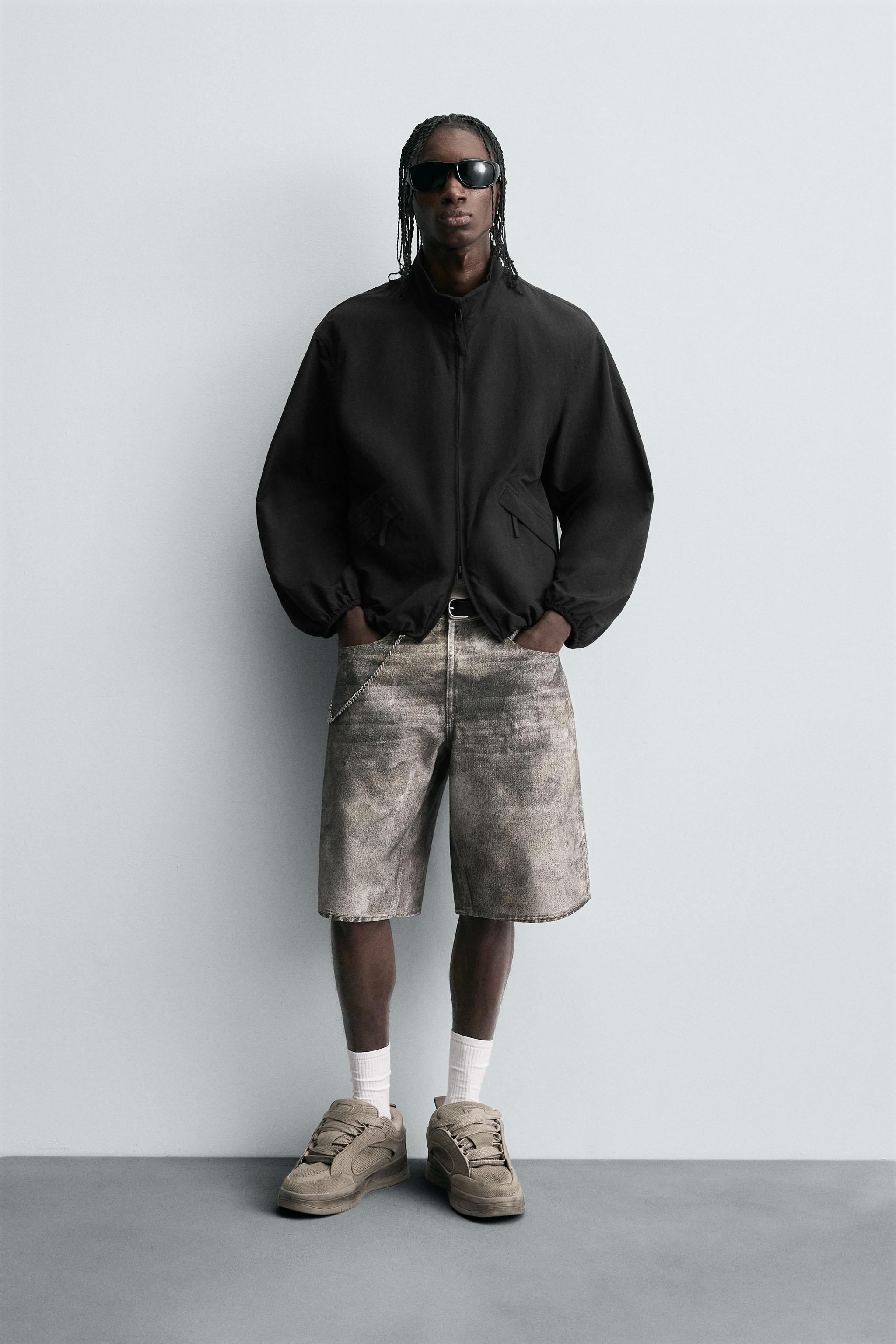 ABSTRACT PRINT BAGGY FIT DENIM SHORTS