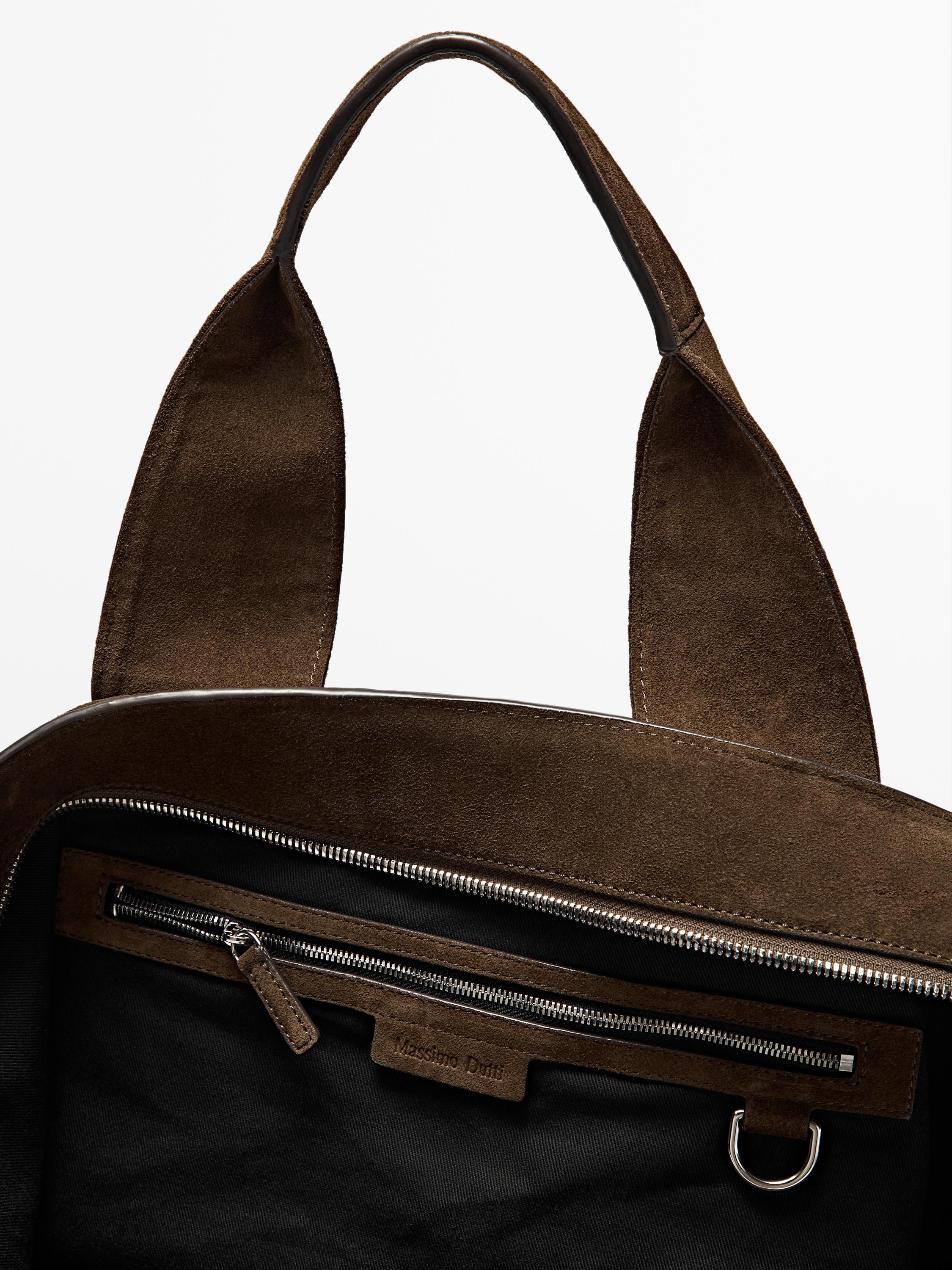 Split suede leather tote bag