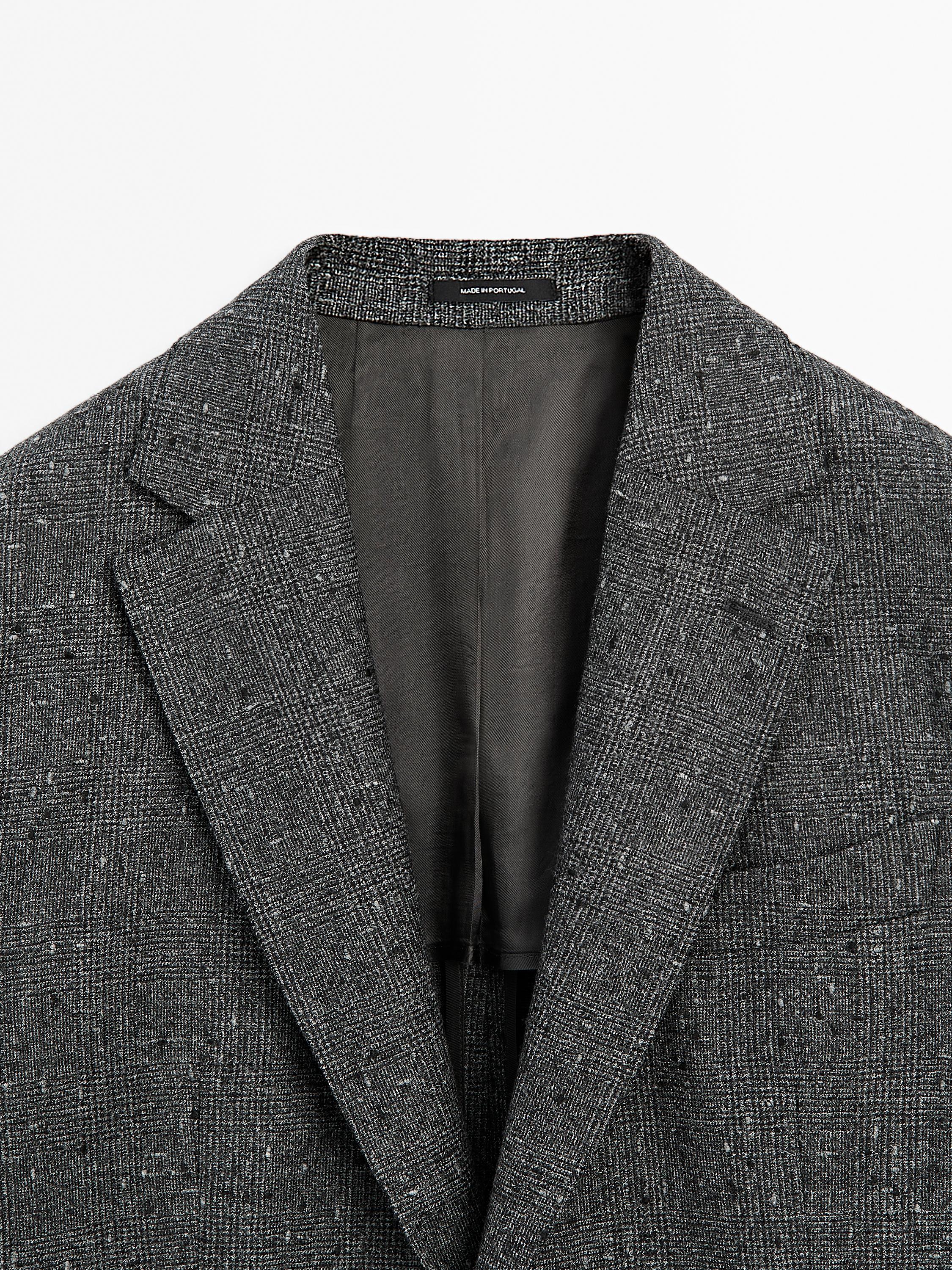 Textured check wool blend blazer