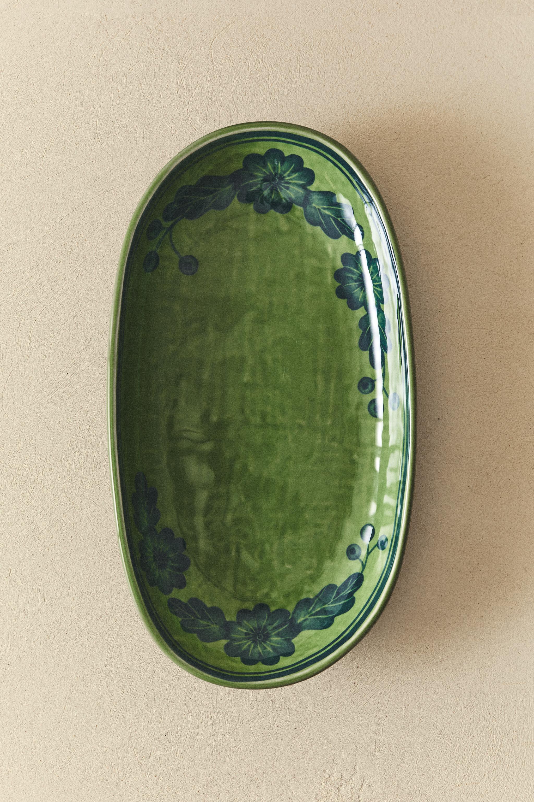 OVAL STONEWARE FLORAL SERVING DISH