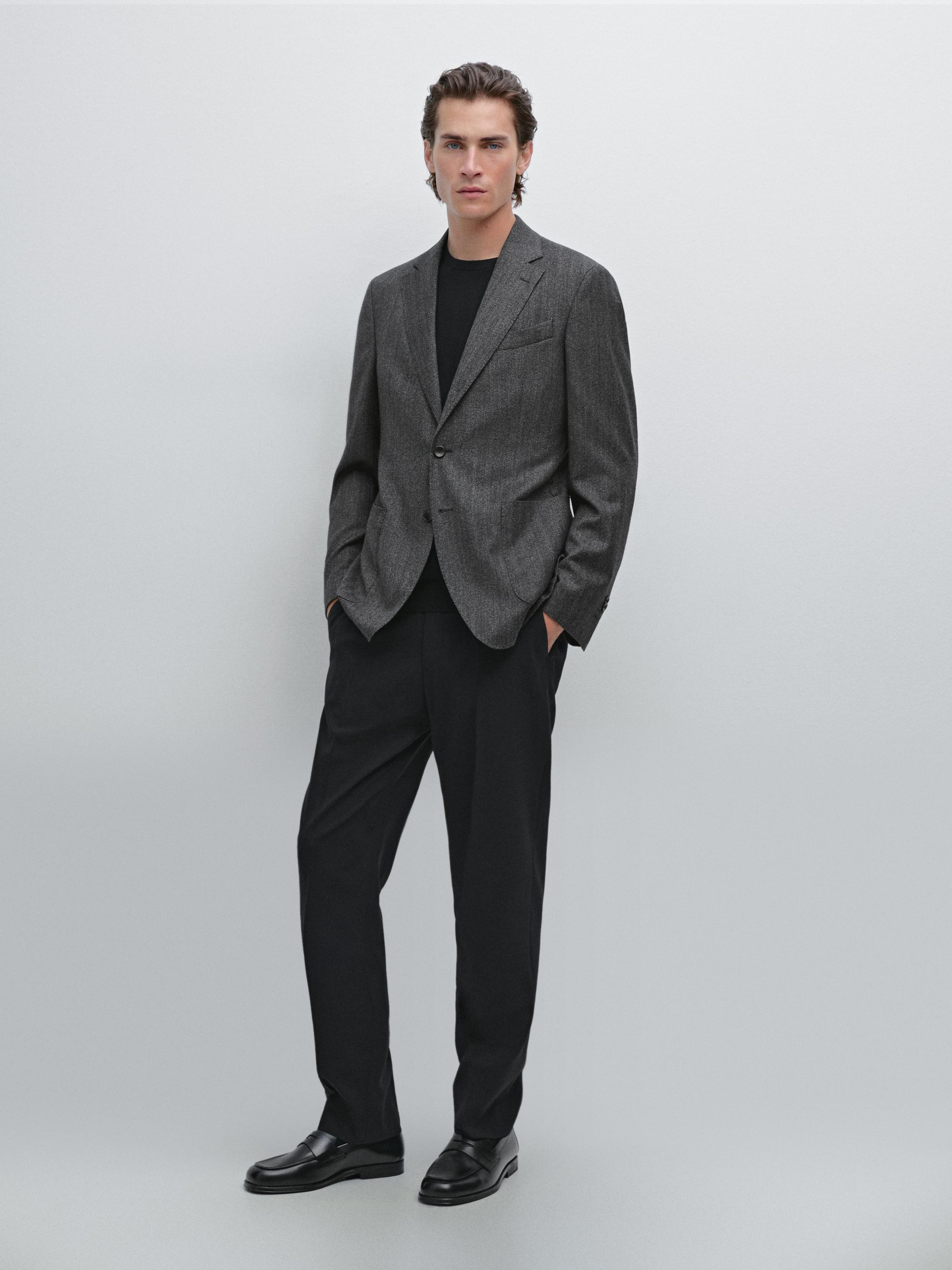 Herringbone wool blend blazer