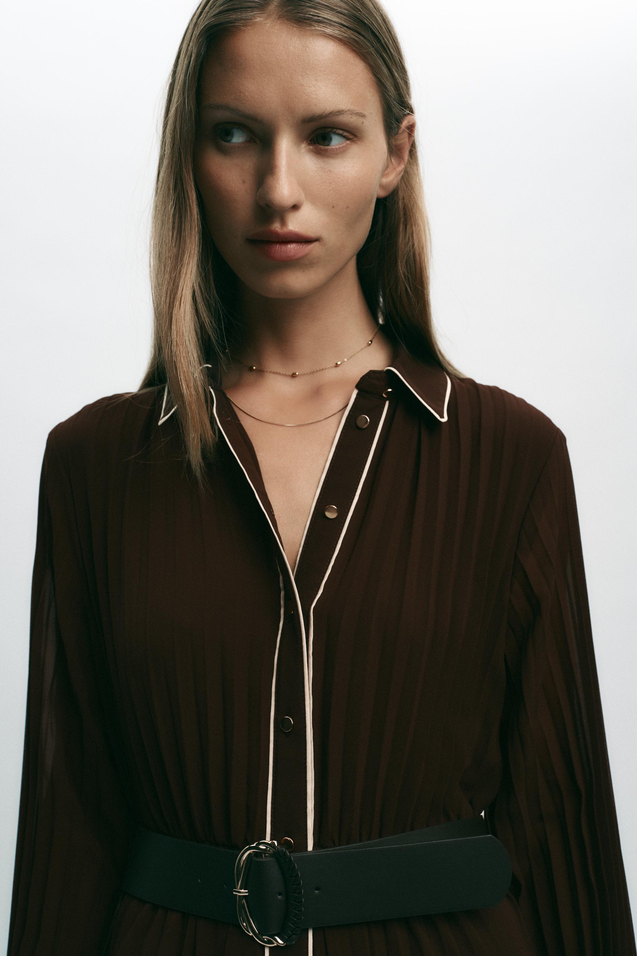 BELTED PLEATED MIDI DRESS