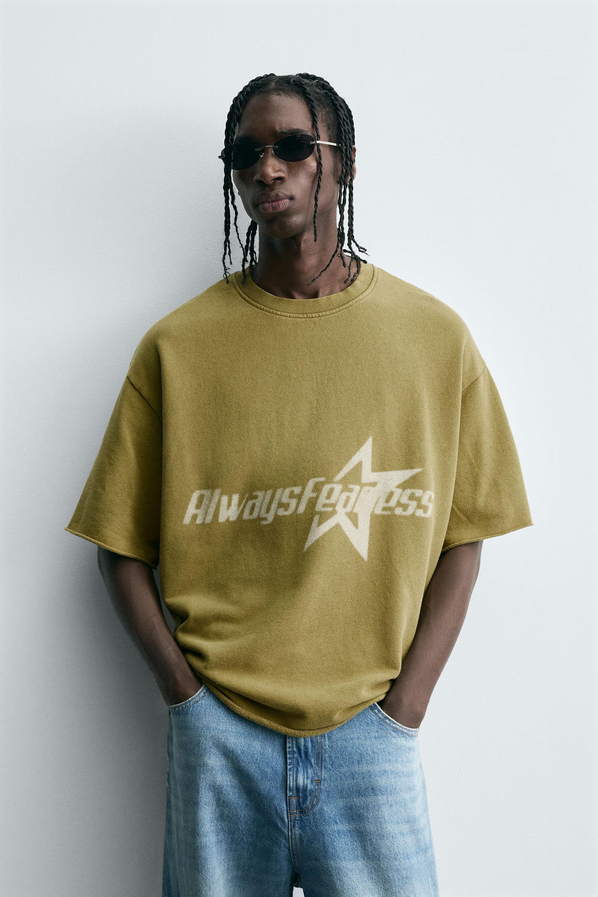 GARMENT-DYED TEXT PRINT SWEATSHIRT