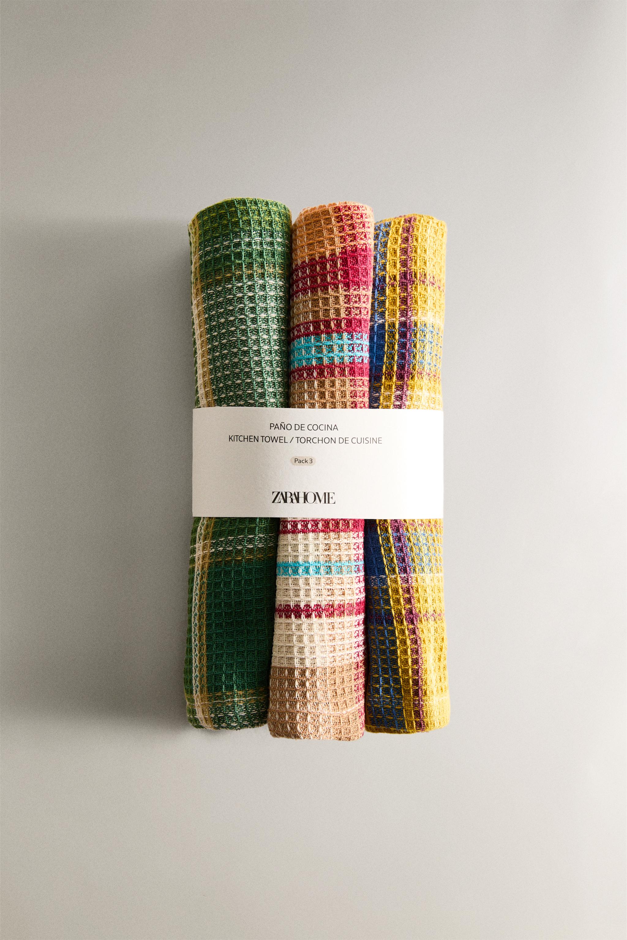 SET OF CHECK WAFFLE-KNIT KITCHEN TOWELS (SET OF 3)