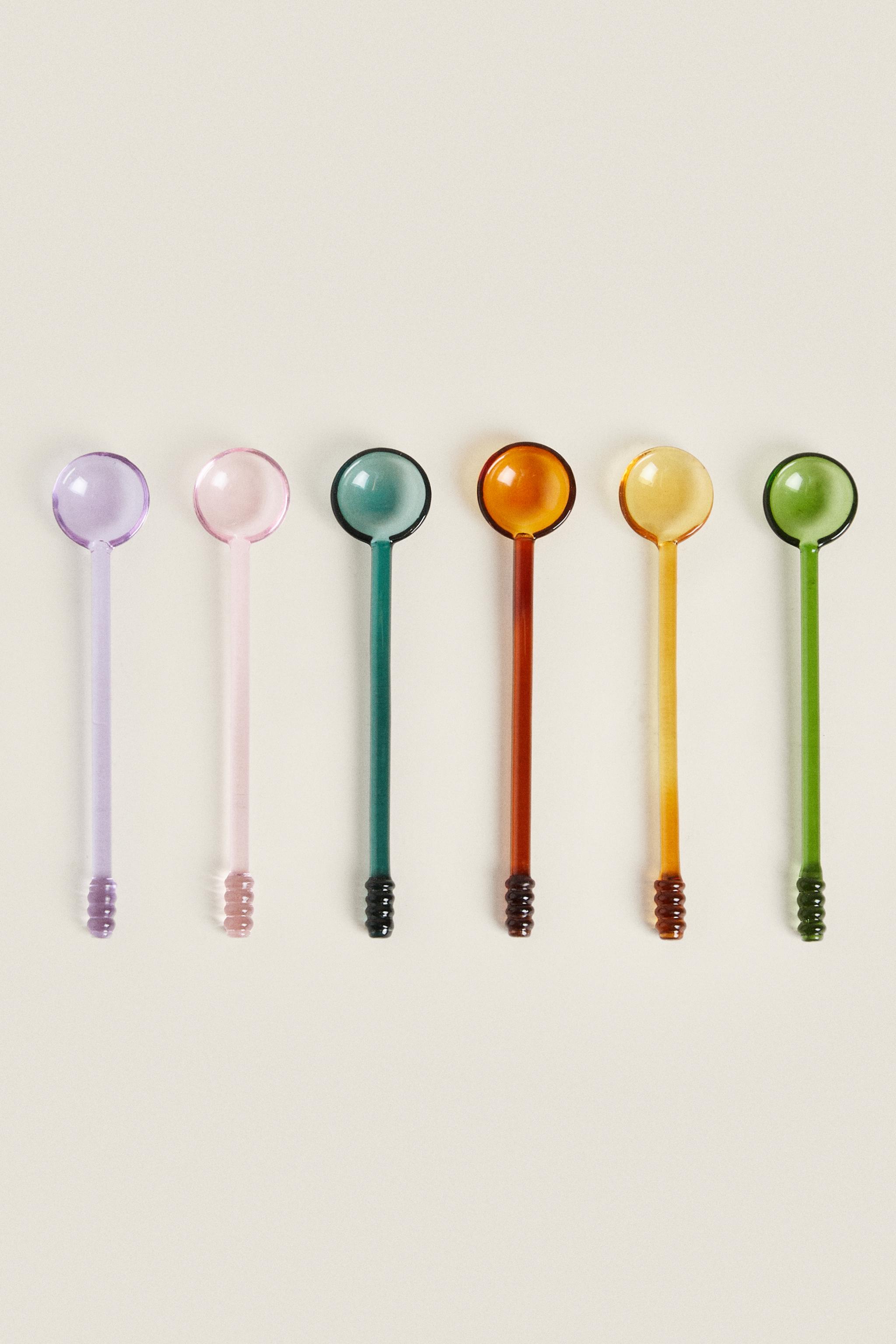 PACK OF MULTICOLORED BOROSILICATE GLASS SPOONS (PACK OF 6)