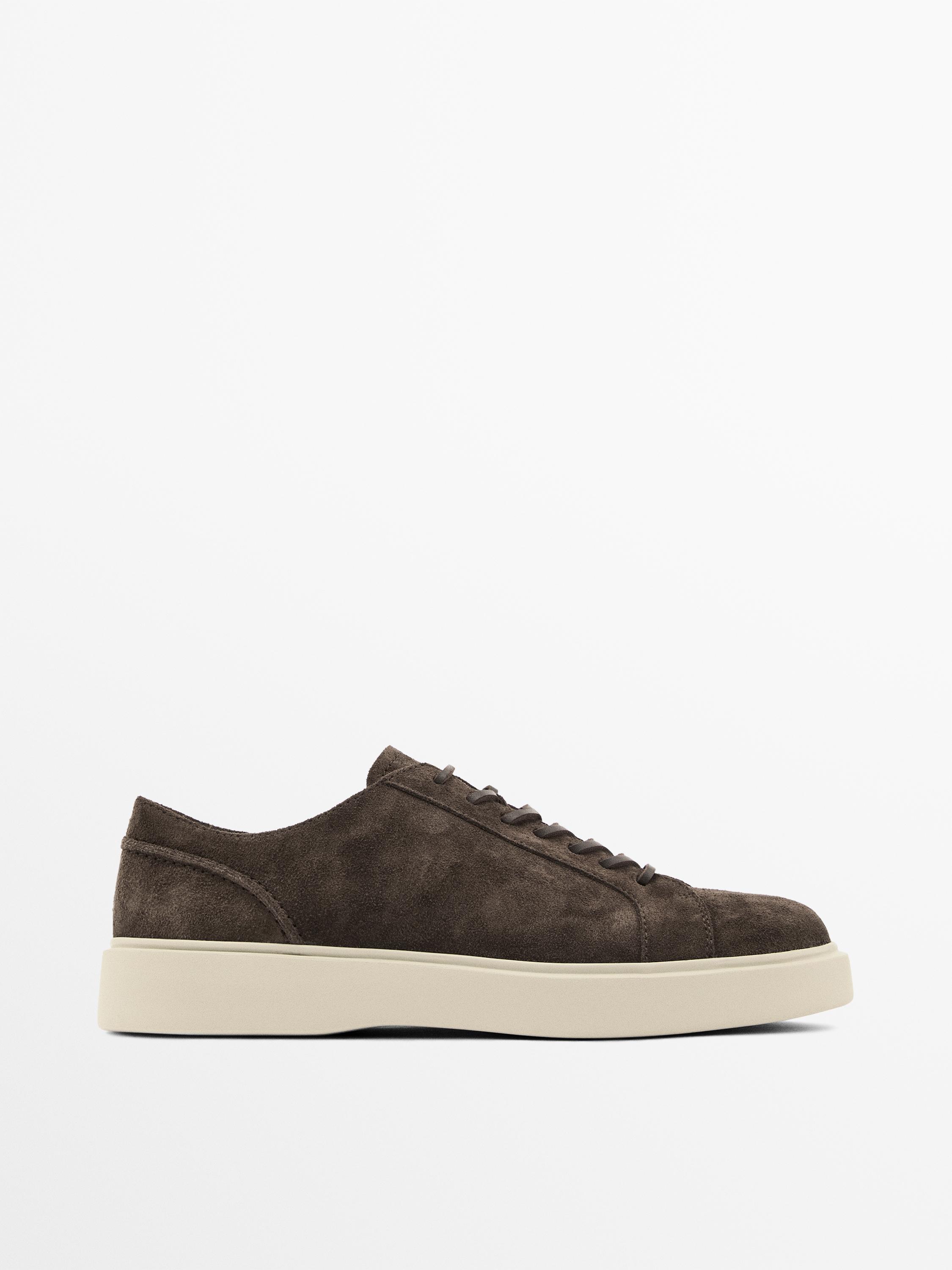 Brown leather lace-up trainers