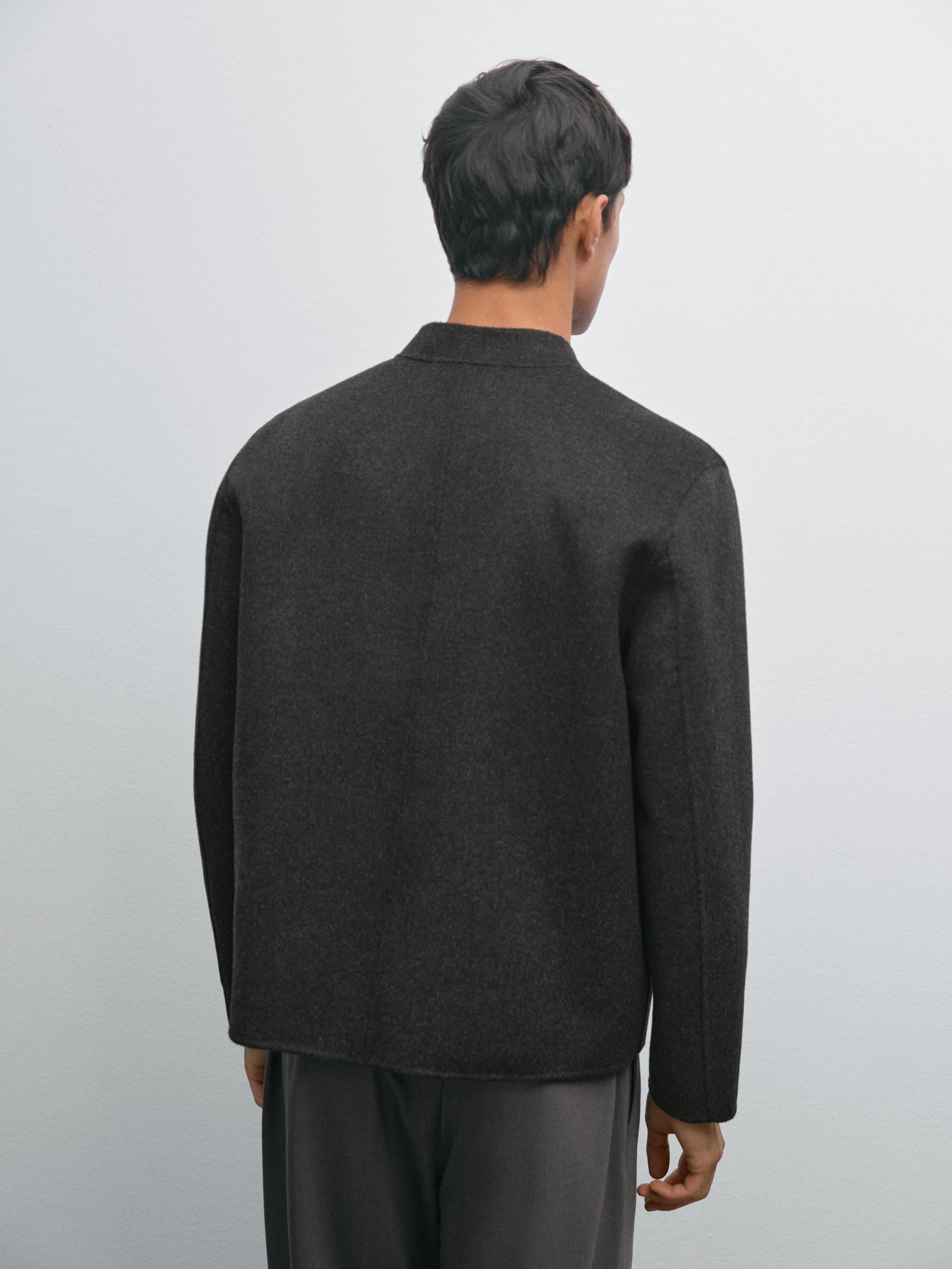 Double-layer wool blend bomber jacket