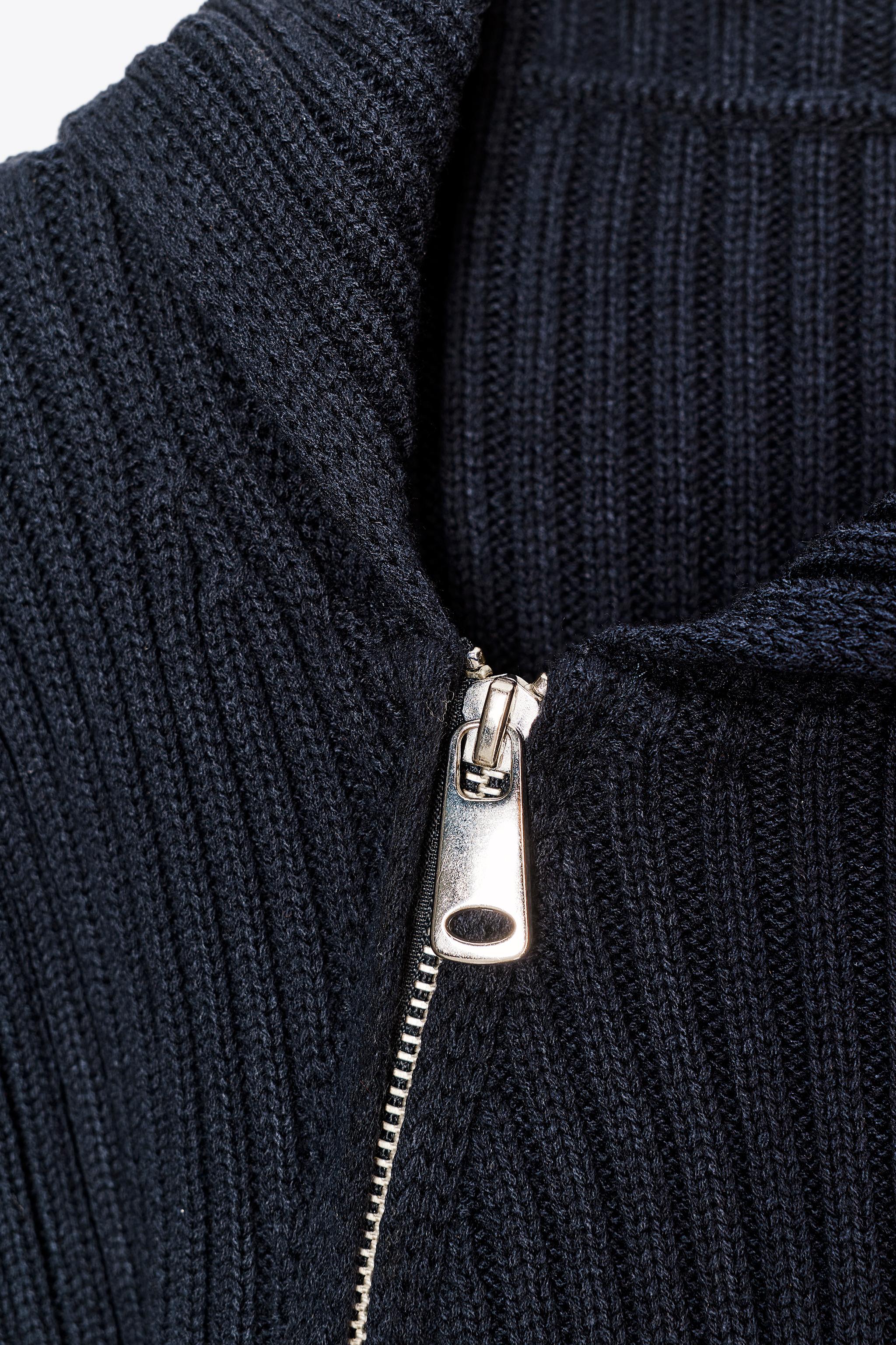 RIB-KNIT ZIPPER CARDIGAN