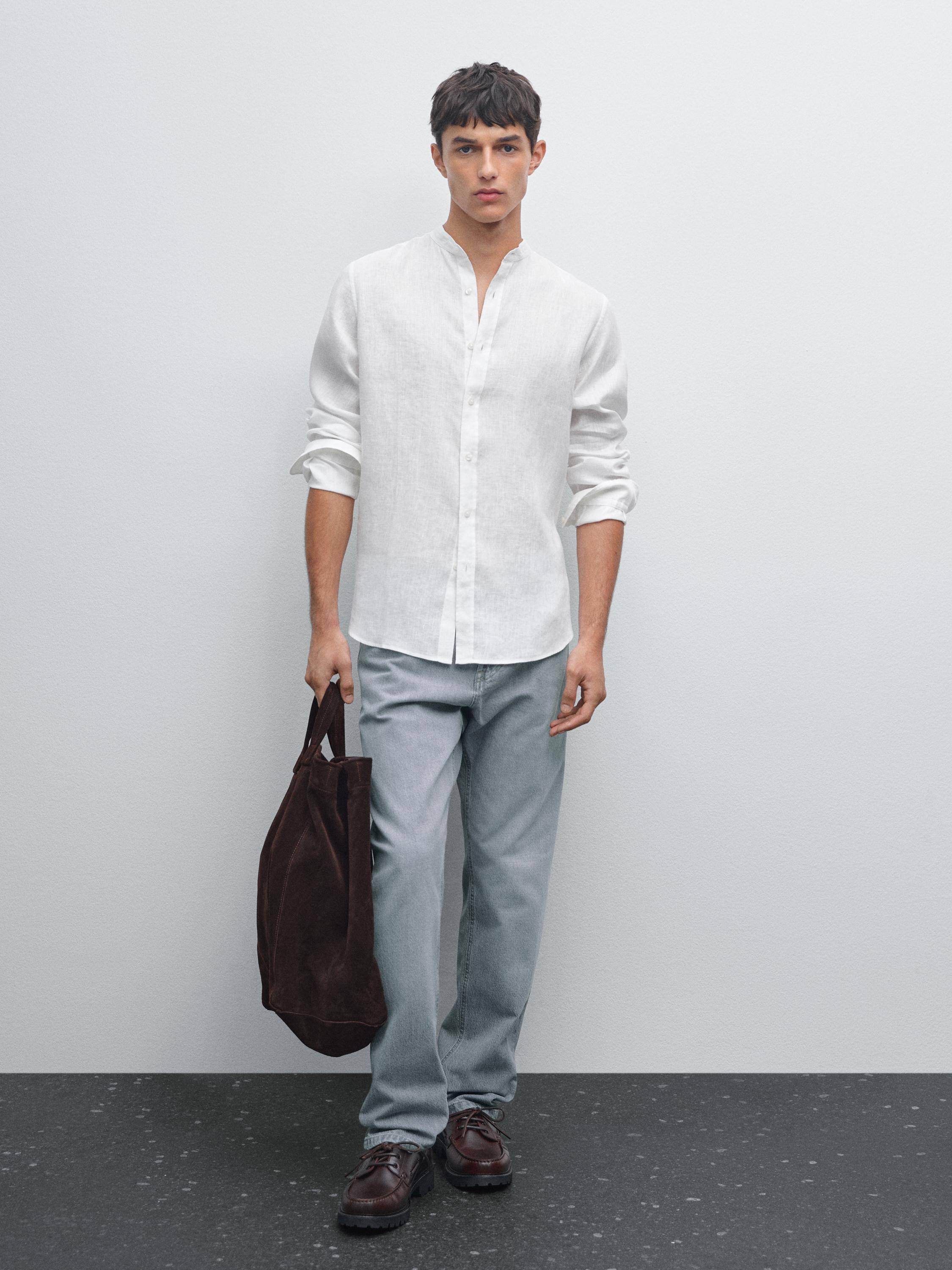 Regular-fit shirt with stand collar