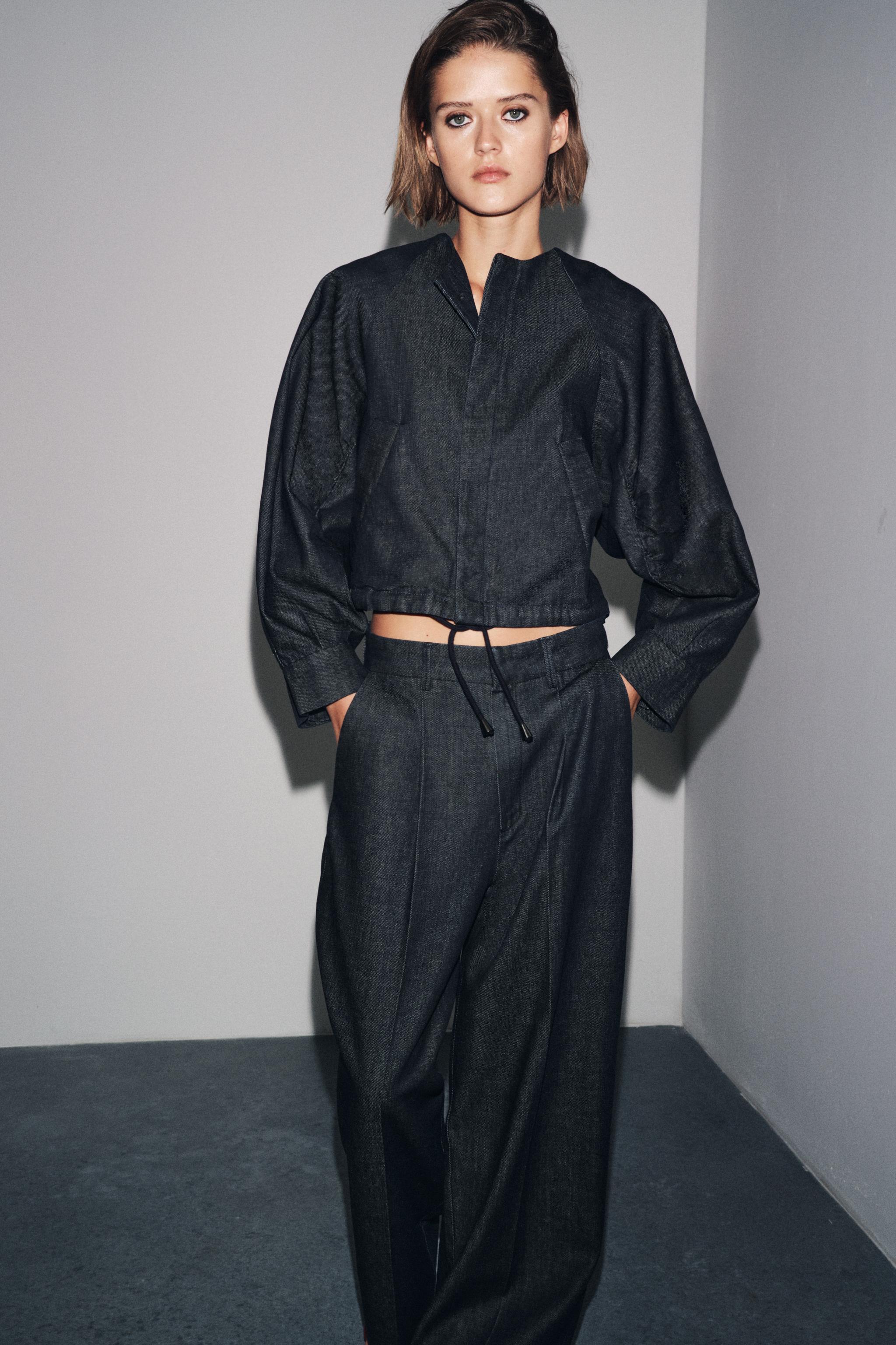 ZW COLLECTION DENIM PUFFER BOMBER JACKET