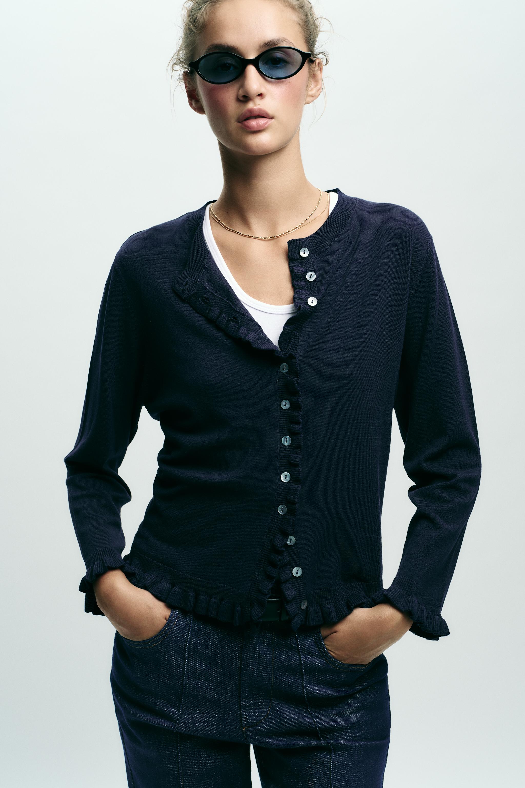 RUFFLED KNIT CARDIGAN