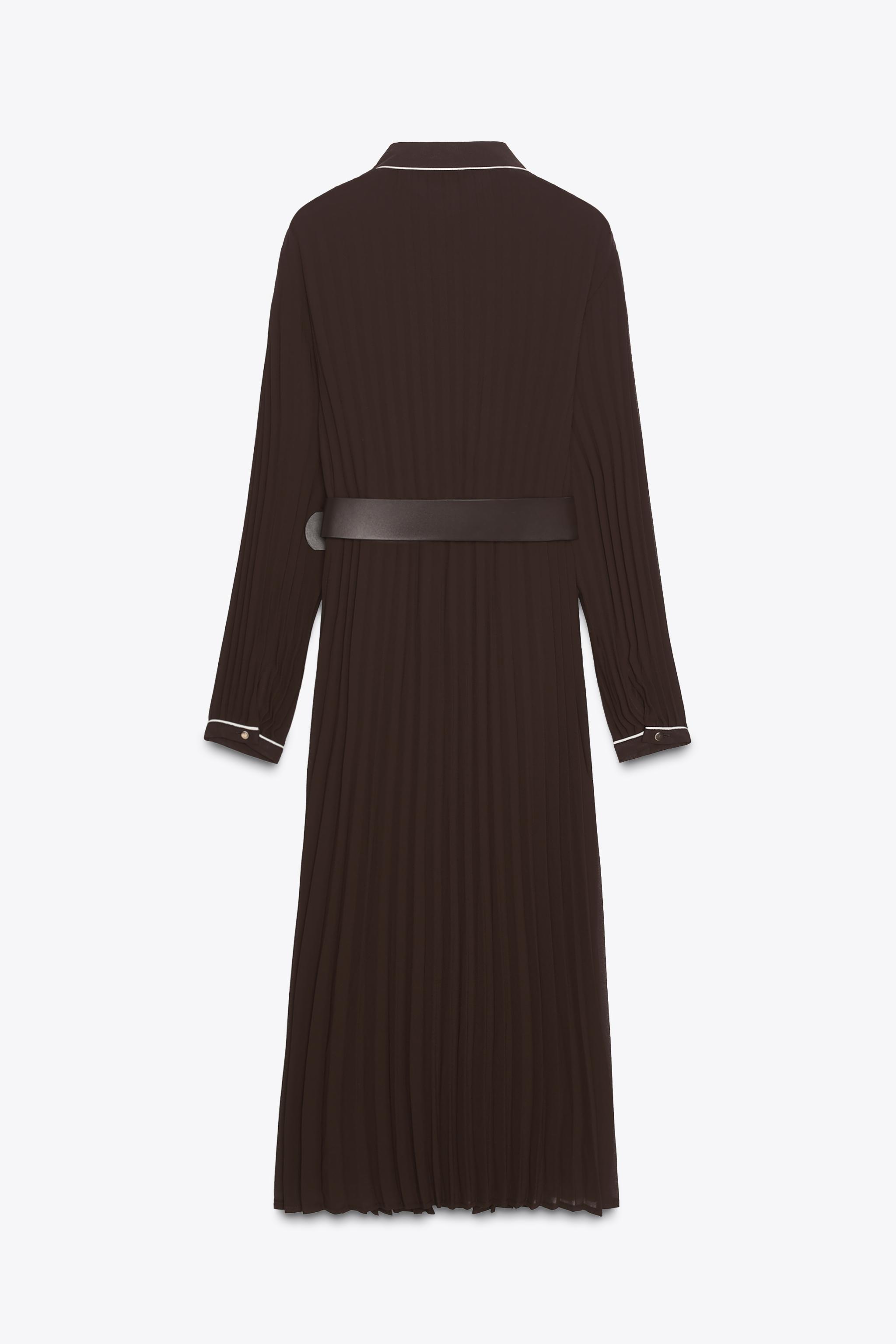 BELTED PLEATED MIDI DRESS