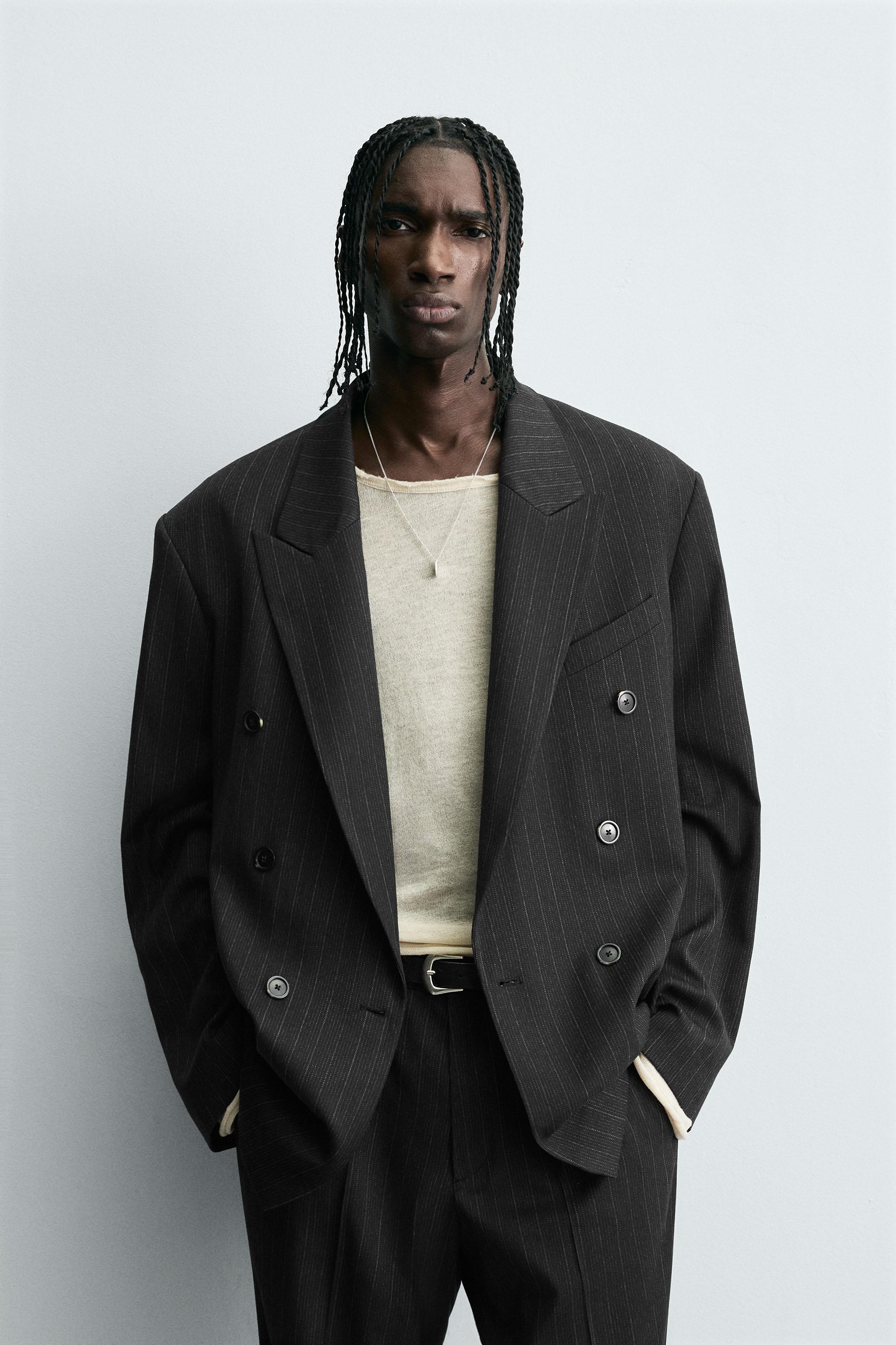 STRIPED DOUBLE BREASTED SUIT BLAZER