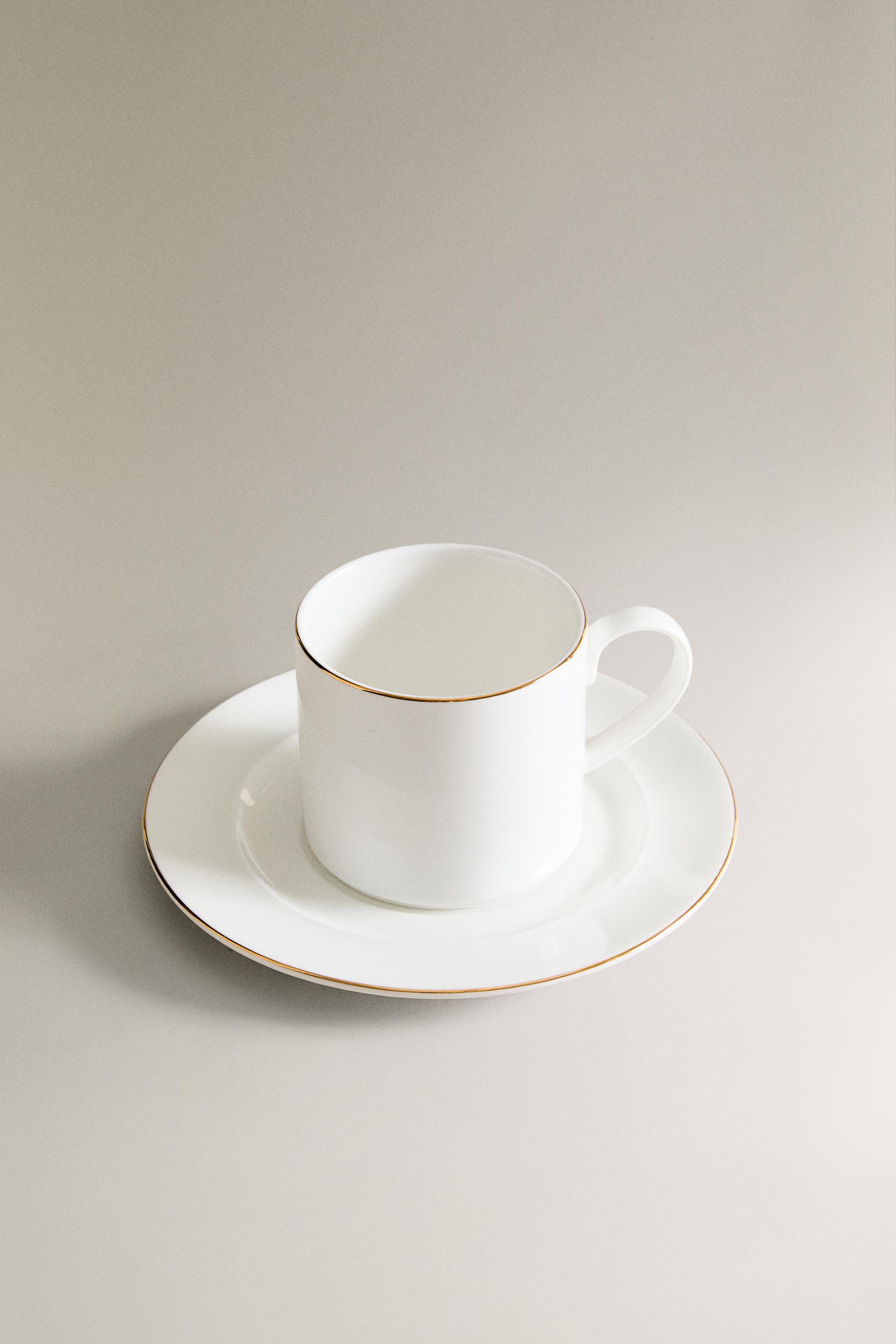 RIMMED BONE CHINA TEACUP AND SAUCER