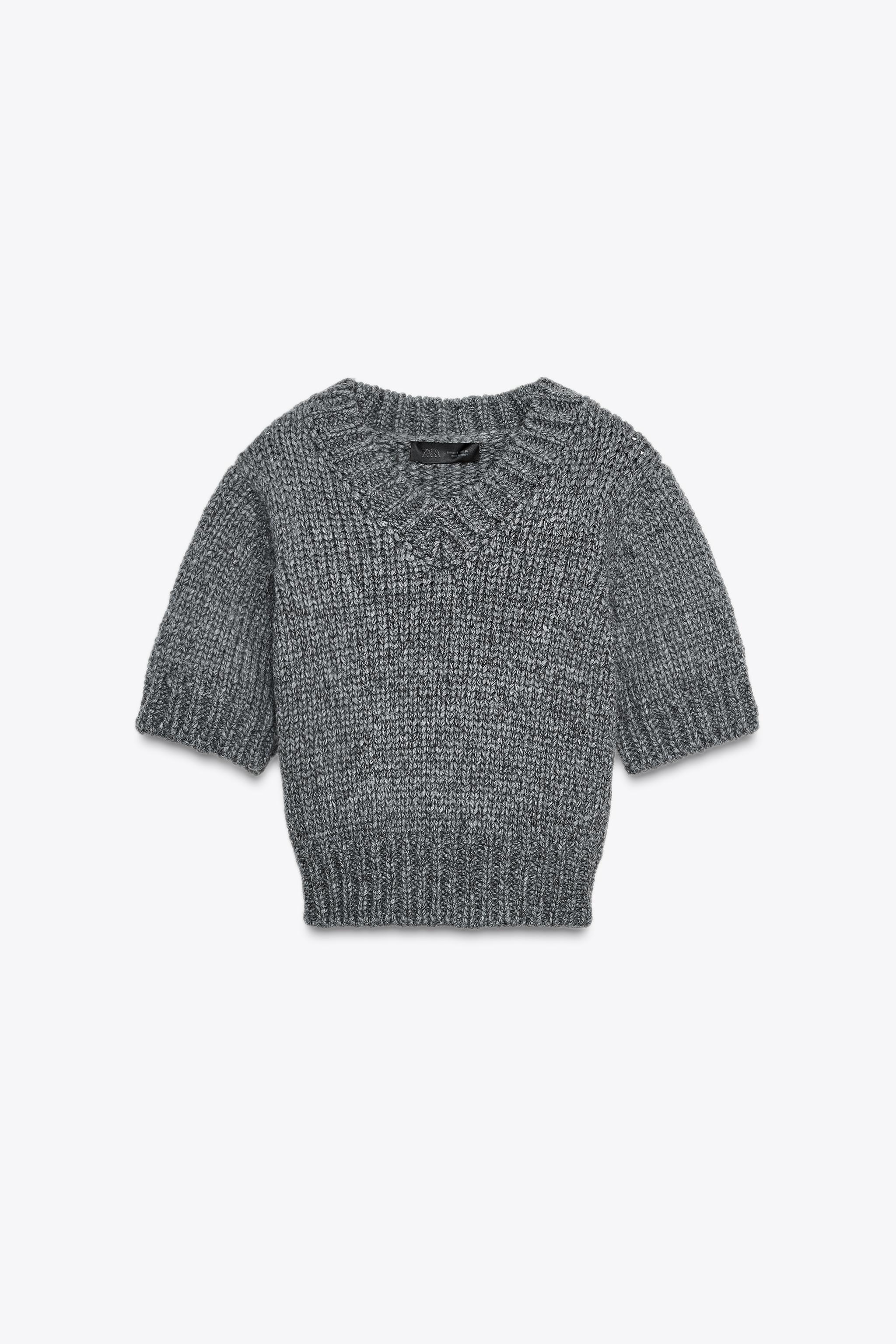 CROPPED KNIT V-NECK SWEATER