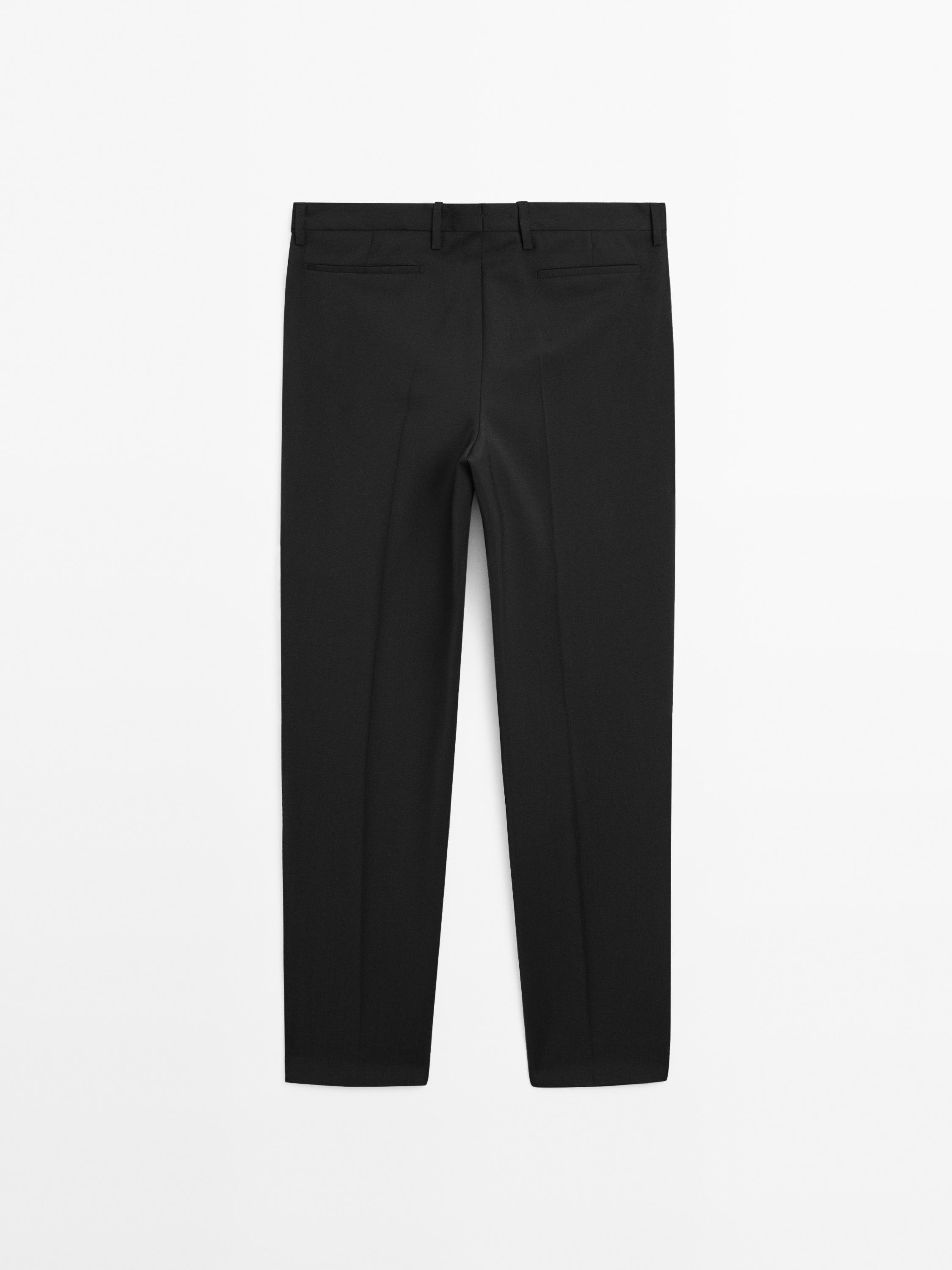 Plain 100% wool suit trousers