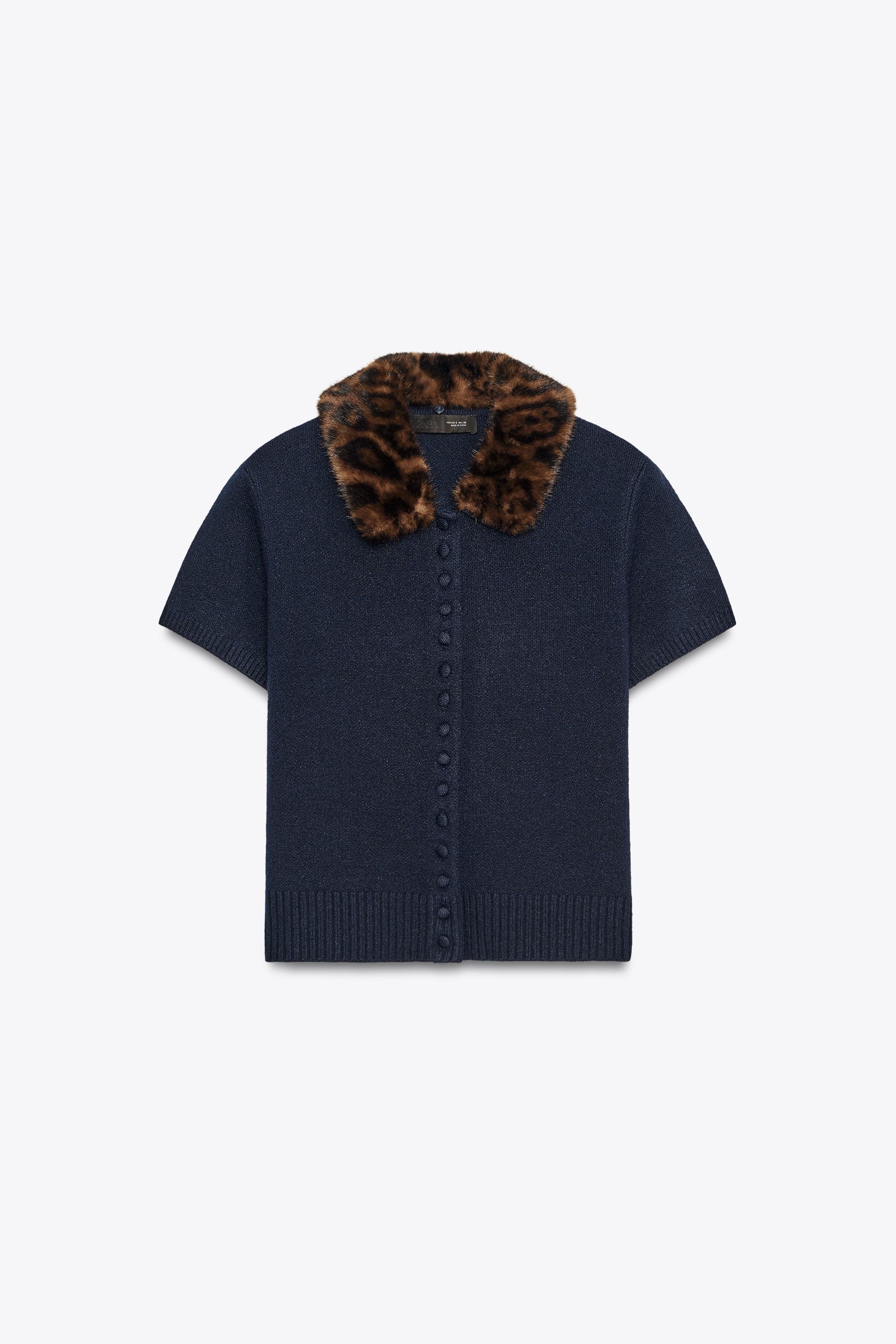 ANIMAL PRINT COLLAR CARDIGAN