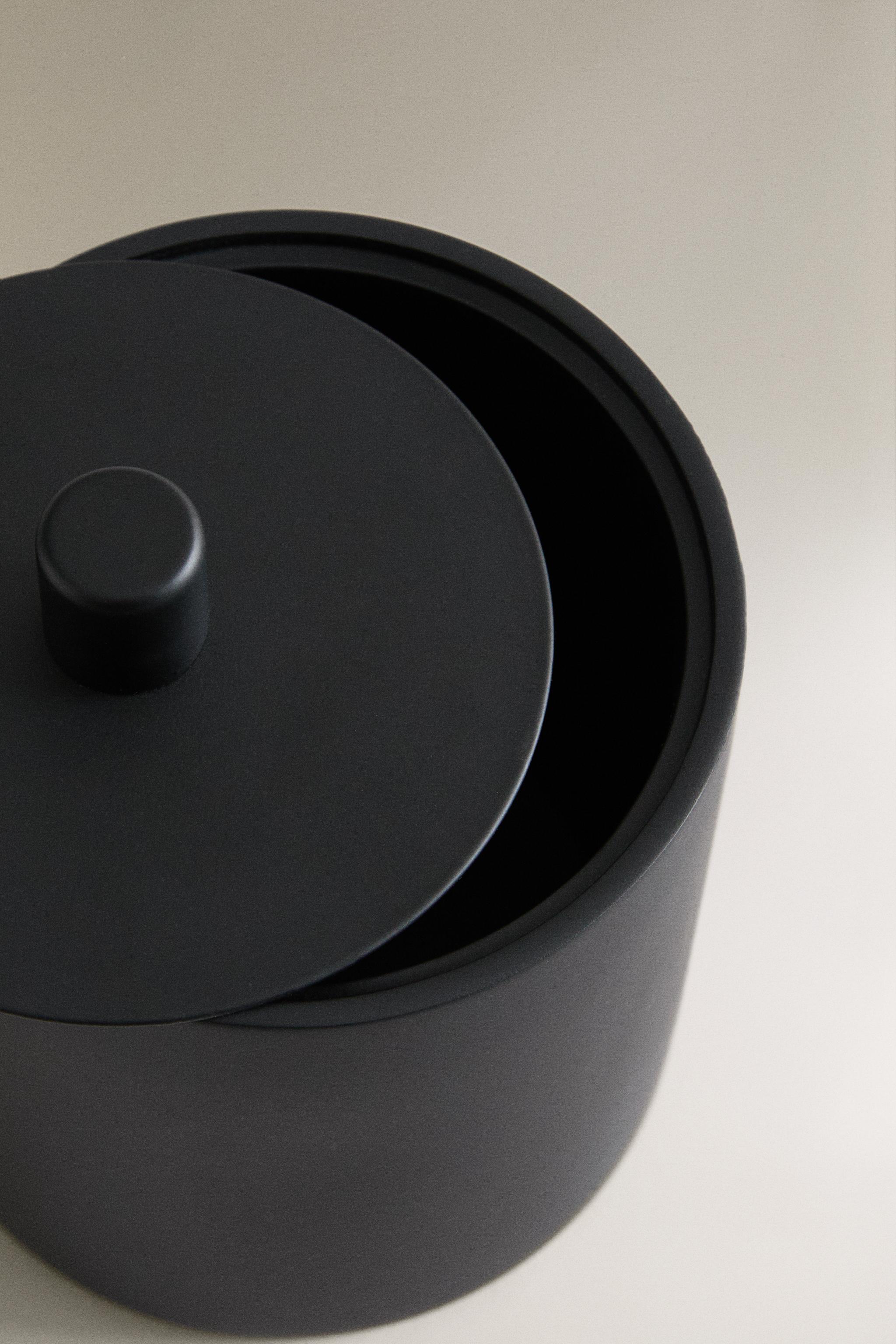 BLACK RESIN STORAGE JAR WITH LID