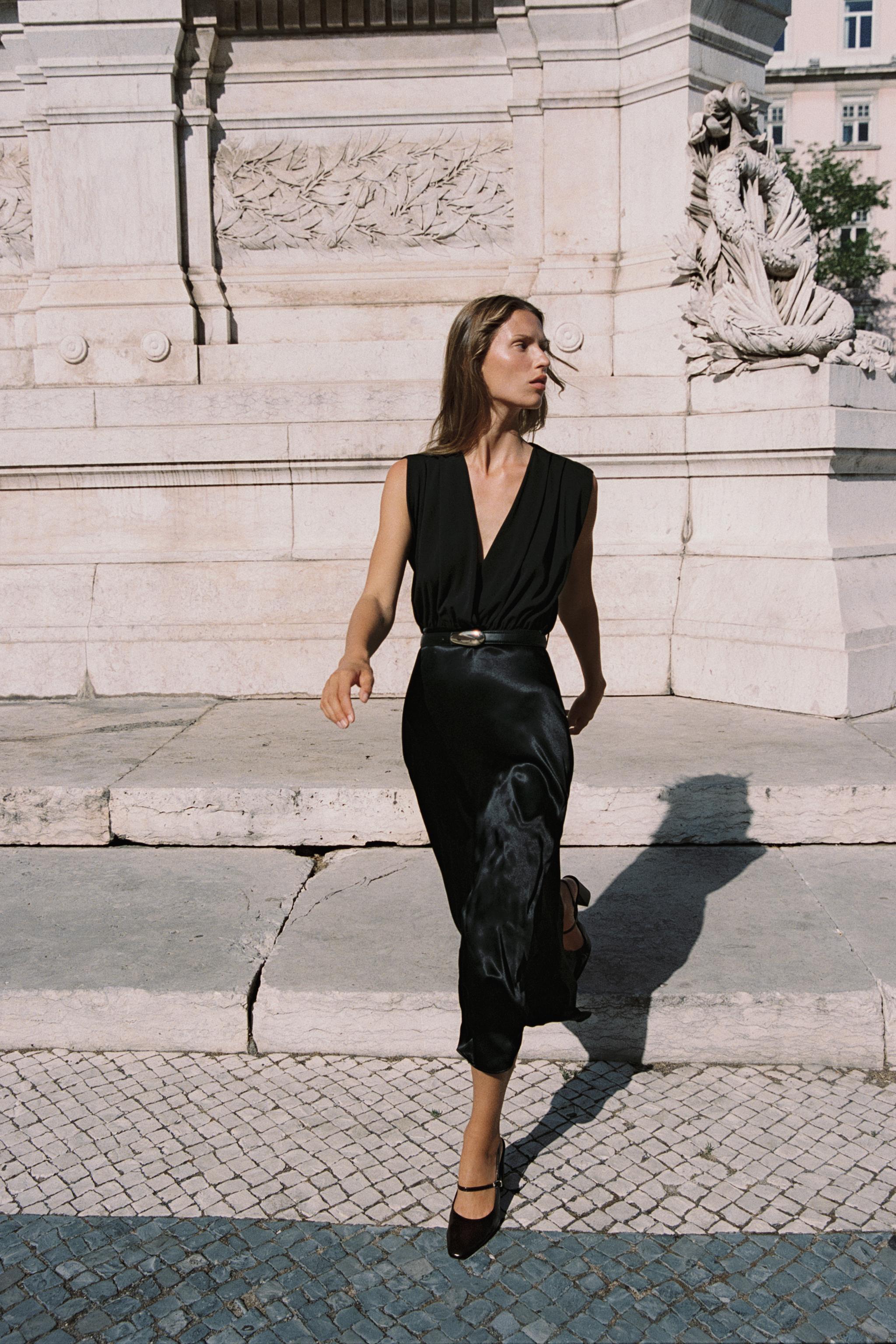 BELTED COMBINATION MIDI DRESS