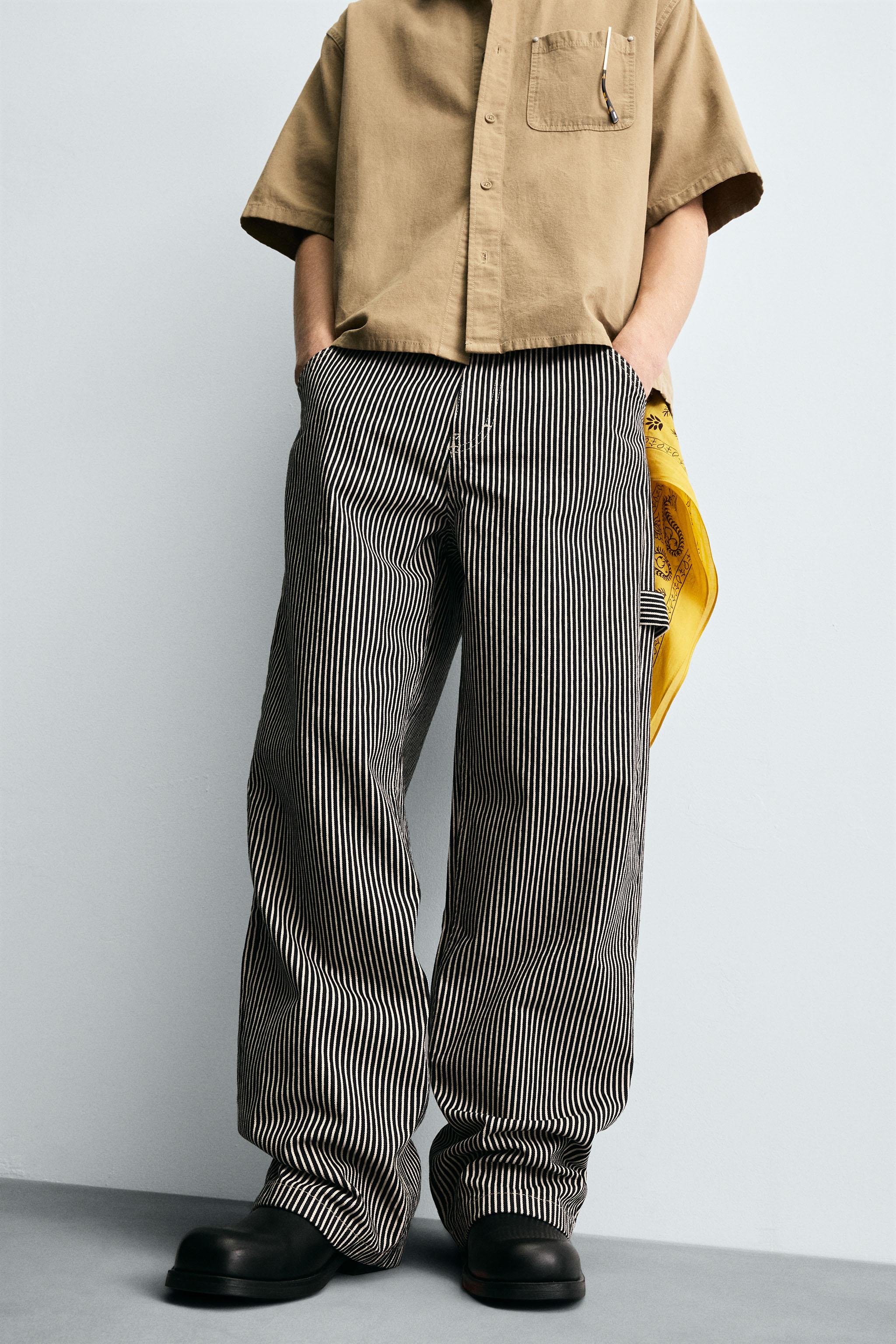 STRIPED BAGGY FIT CARPENTER PANTS