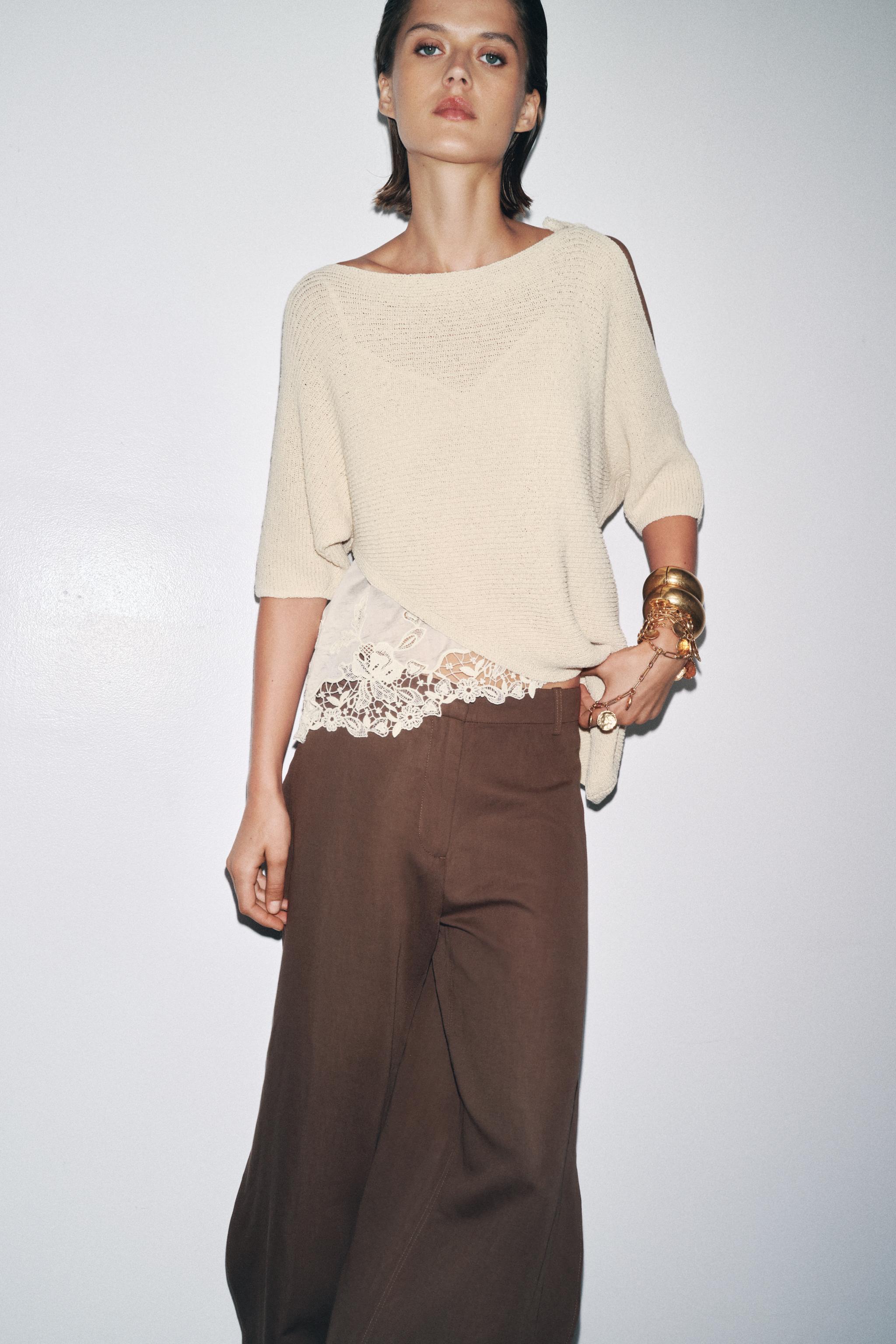 ASYMMETRICAL COMBINATION KNIT TOP