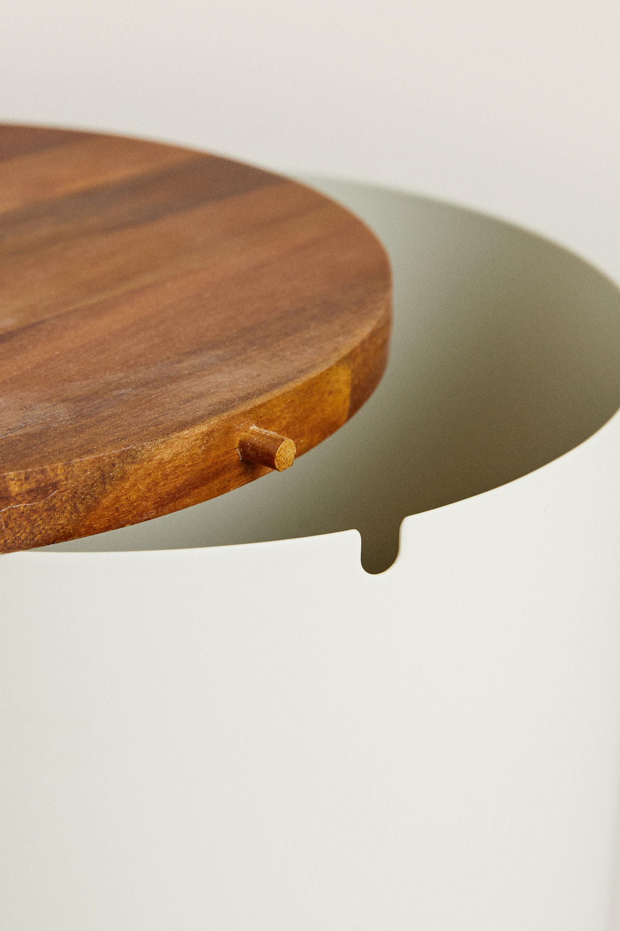 METAL BATHROOM TRASH CAN WITH WOODEN LID