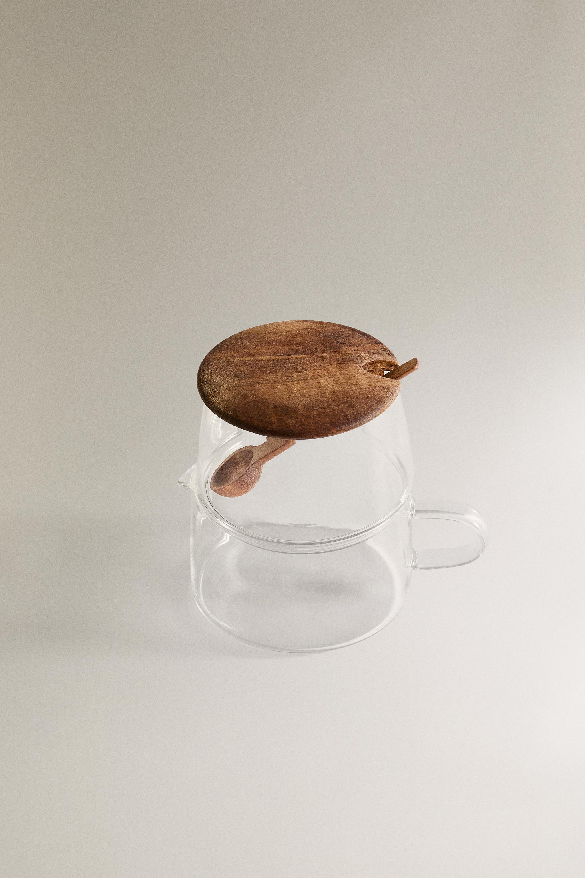 BOROSILICATE GLASS AND WOOD SUGAR SET