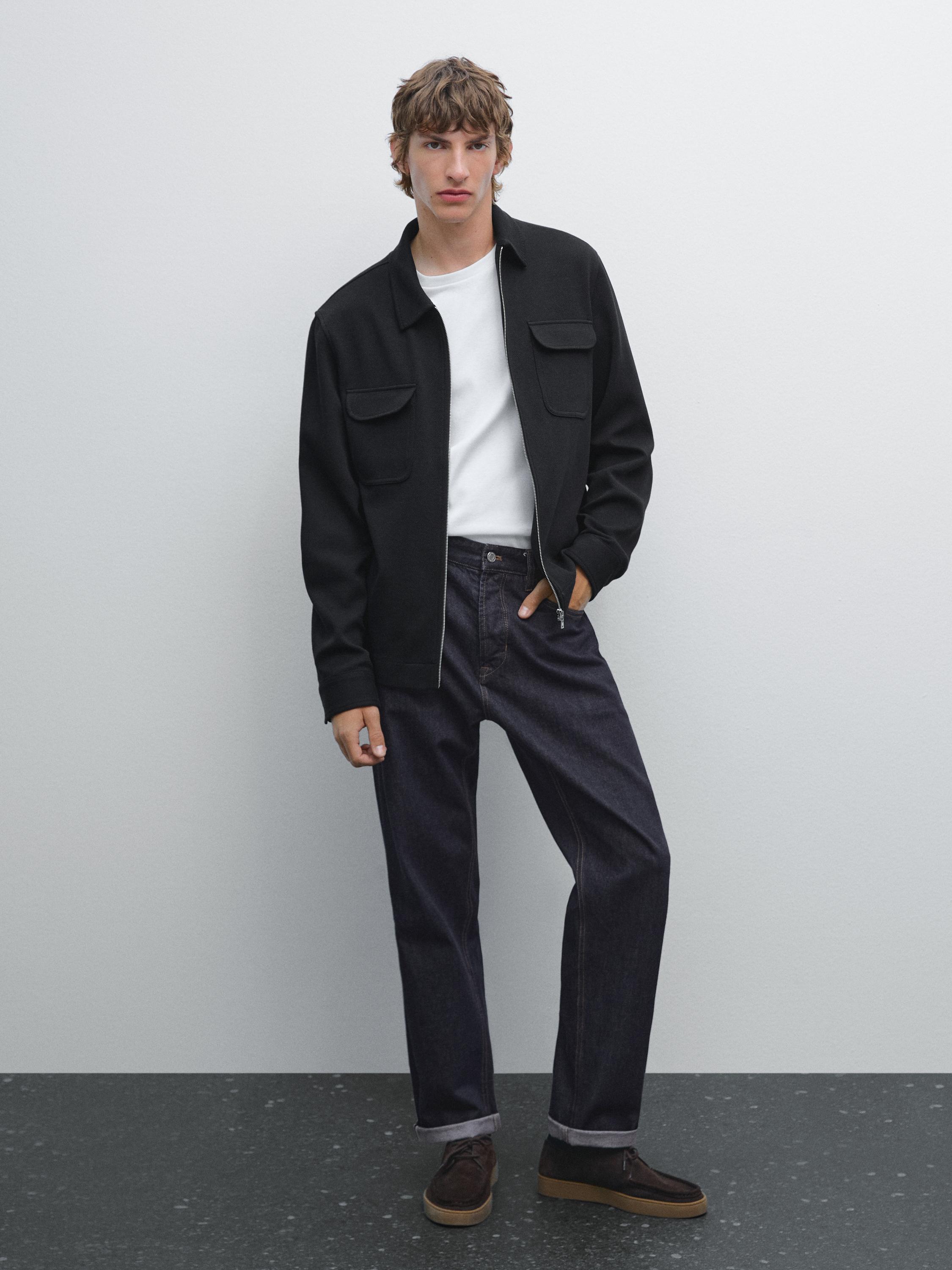 Cotton blend twill jacket with pockets