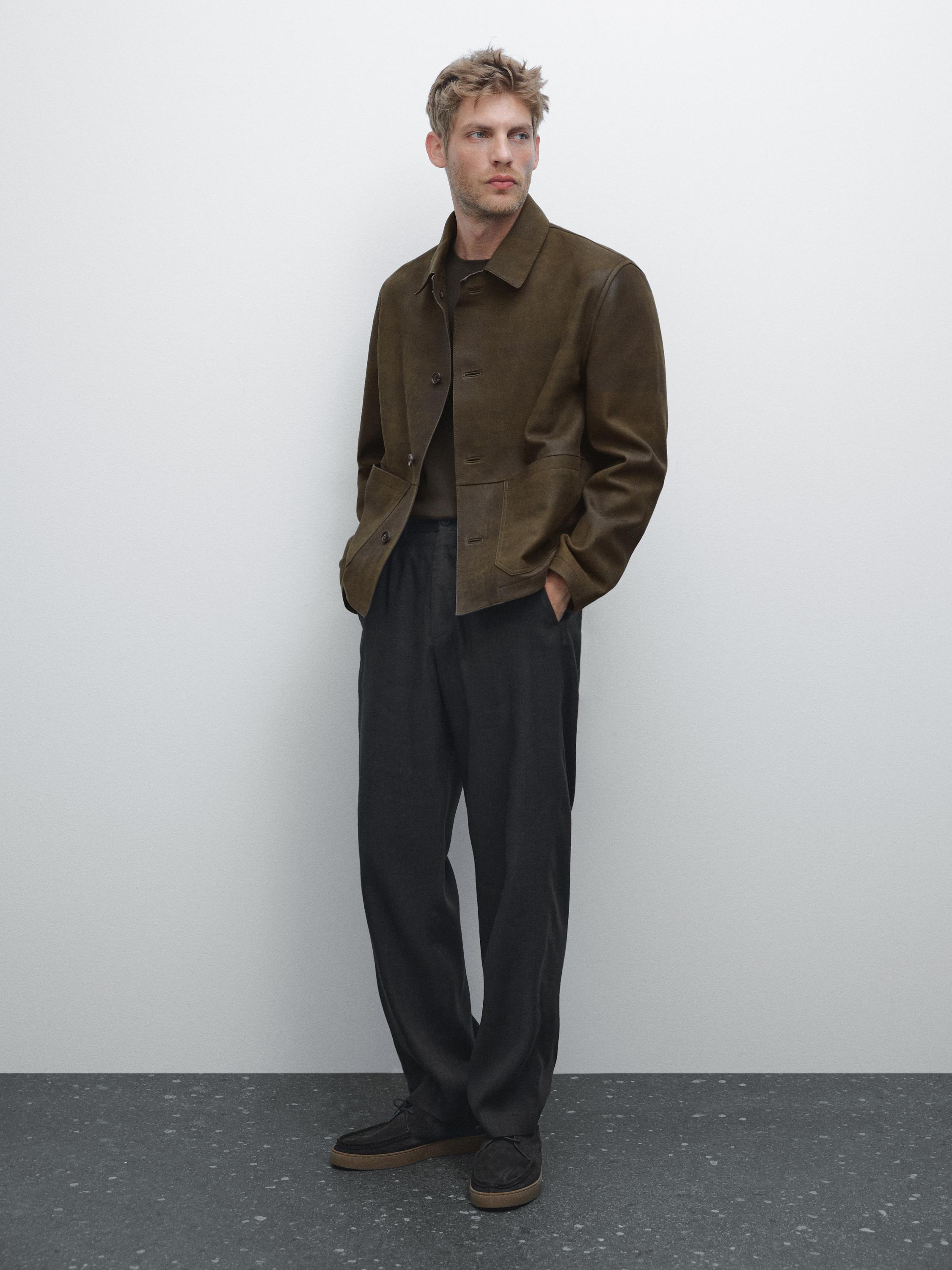 Distressed effect 100% sheepskin leather jacket