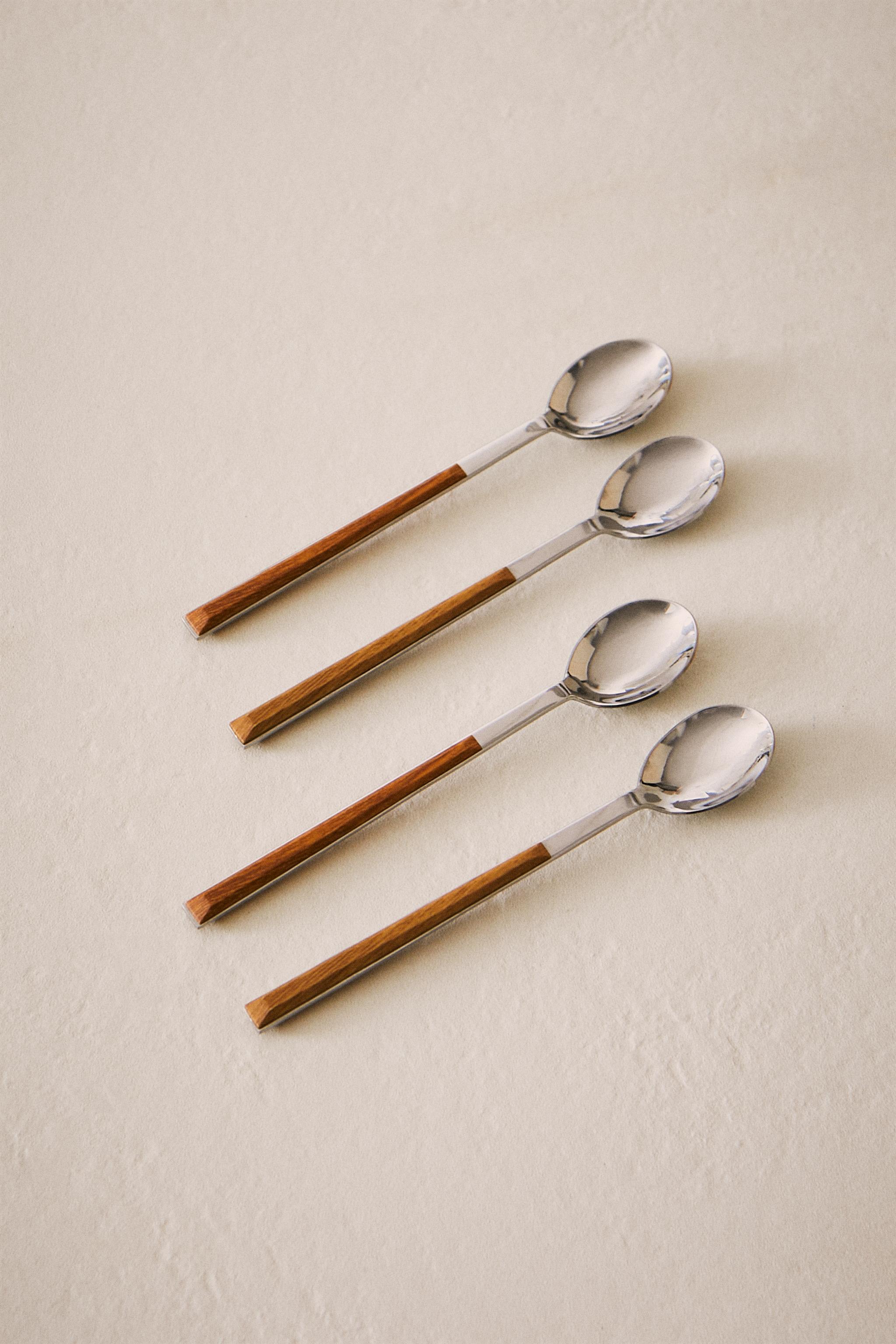 SET OF DESSERT SPOONS WITH WOOD-EFFECT HANDLES (SET OF 4)