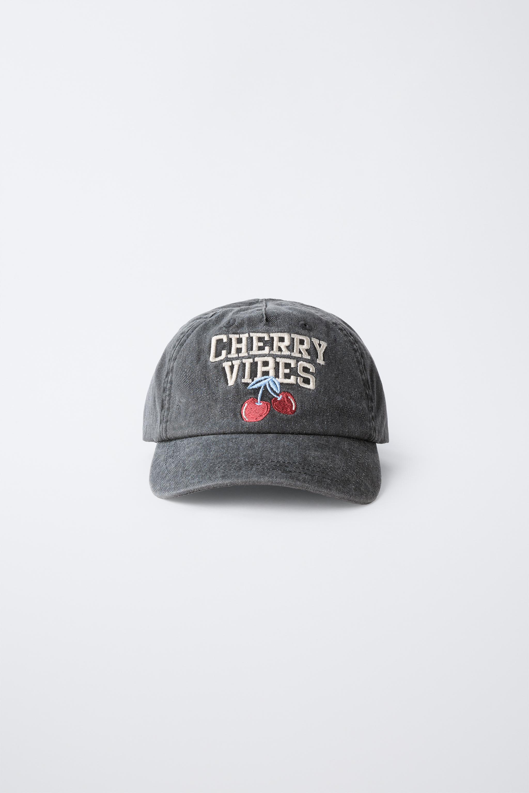 3-14 YEARS/ WASHED EFFECT CAP WITH CHERRY EMBROIDERY