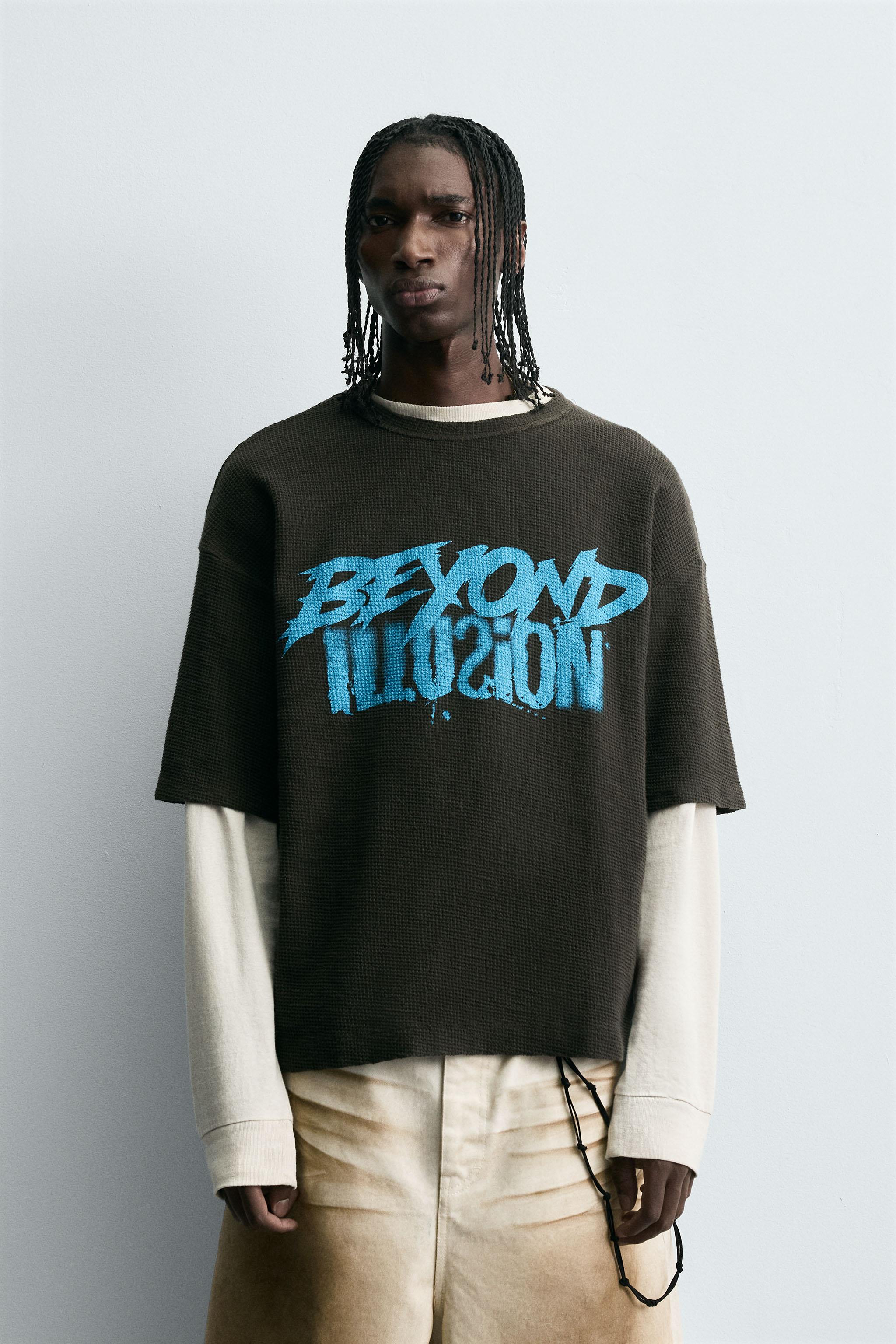 CONTRAST PRINT KNIT T-SHIRT