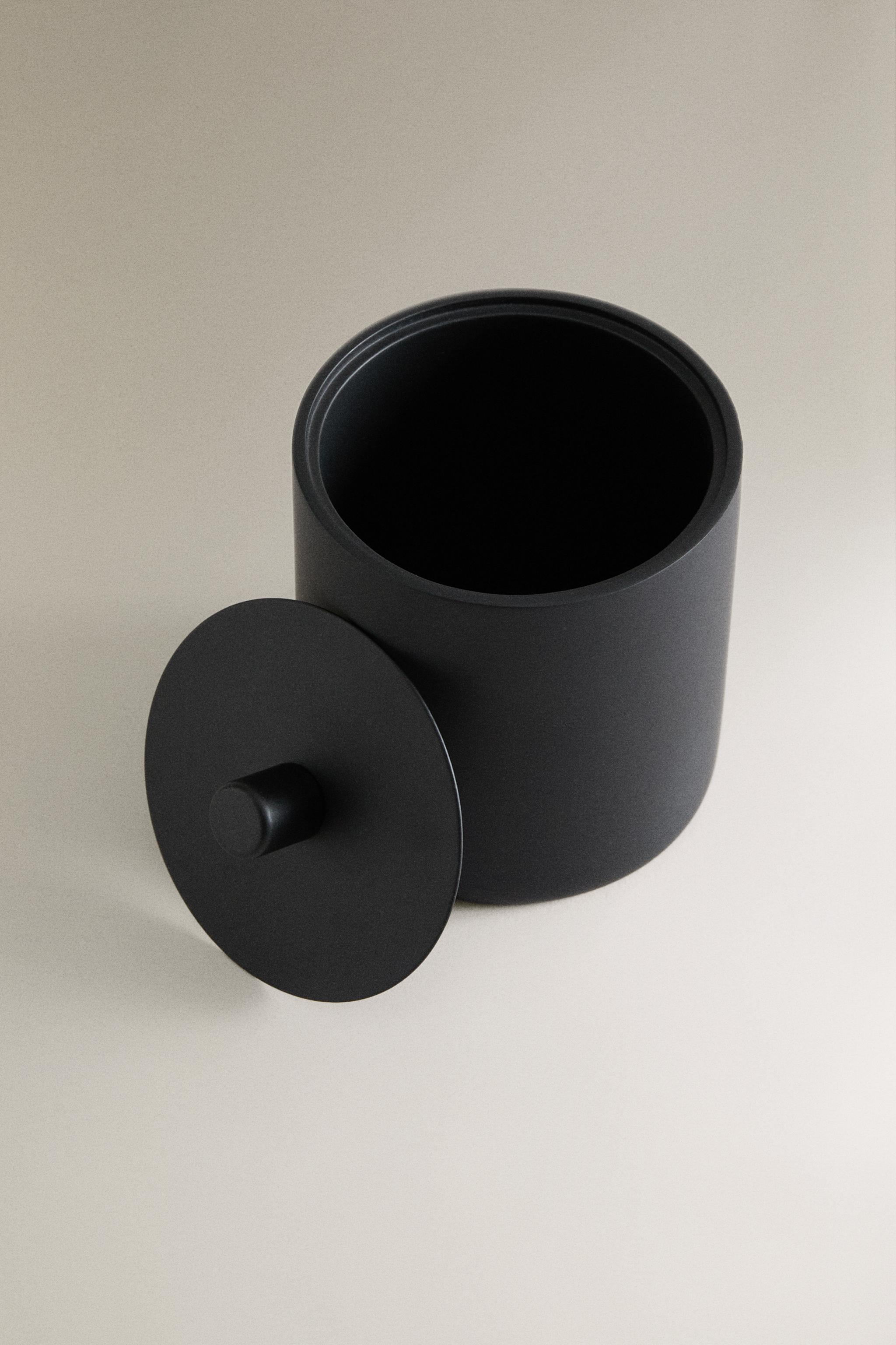 BLACK RESIN STORAGE JAR WITH LID