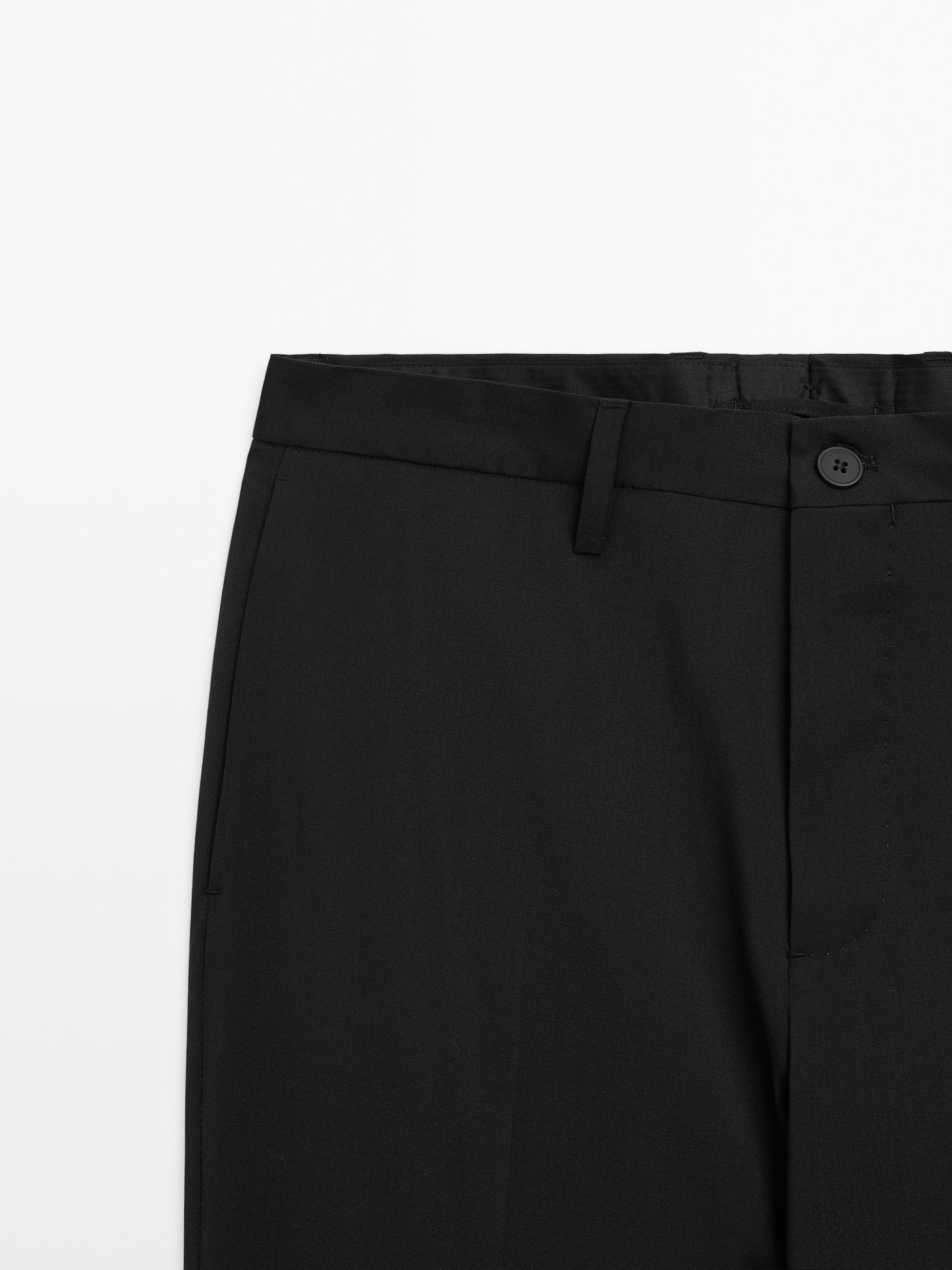 Plain 100% wool suit trousers