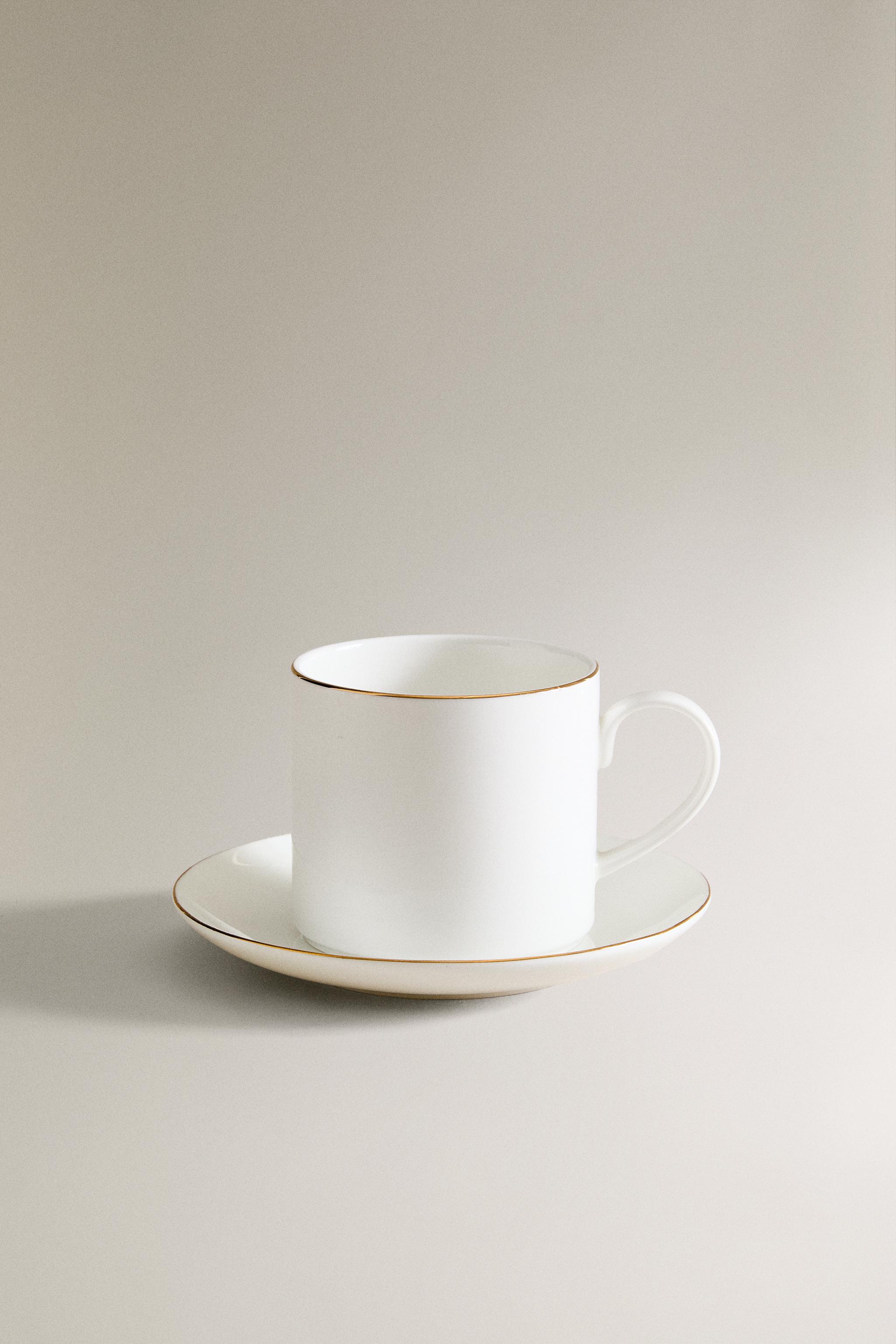 RIMMED BONE CHINA COFFEE CUP AND SAUCER