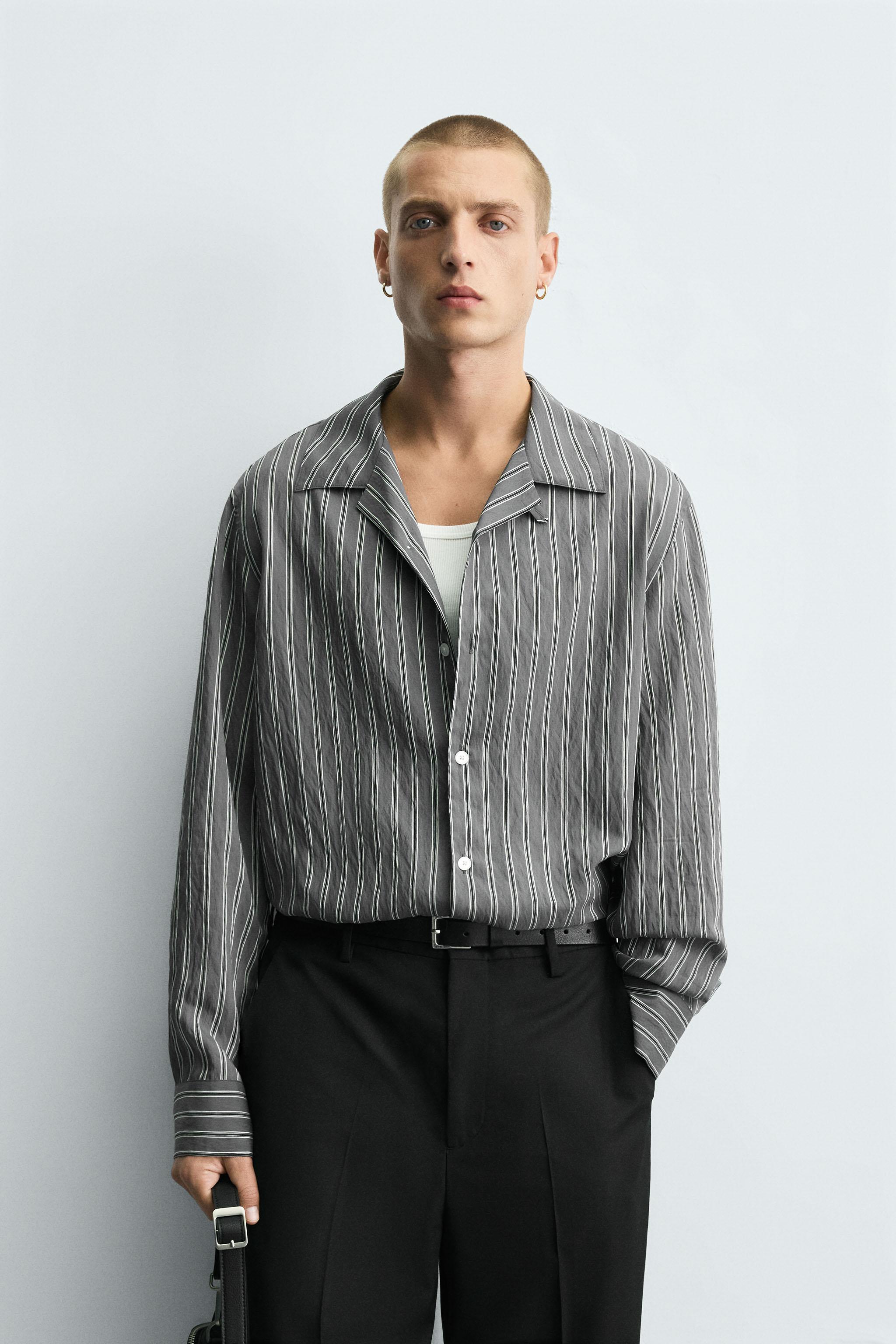 FLOWY SHIRT WITH WRINKLED STRIPE EFFECT