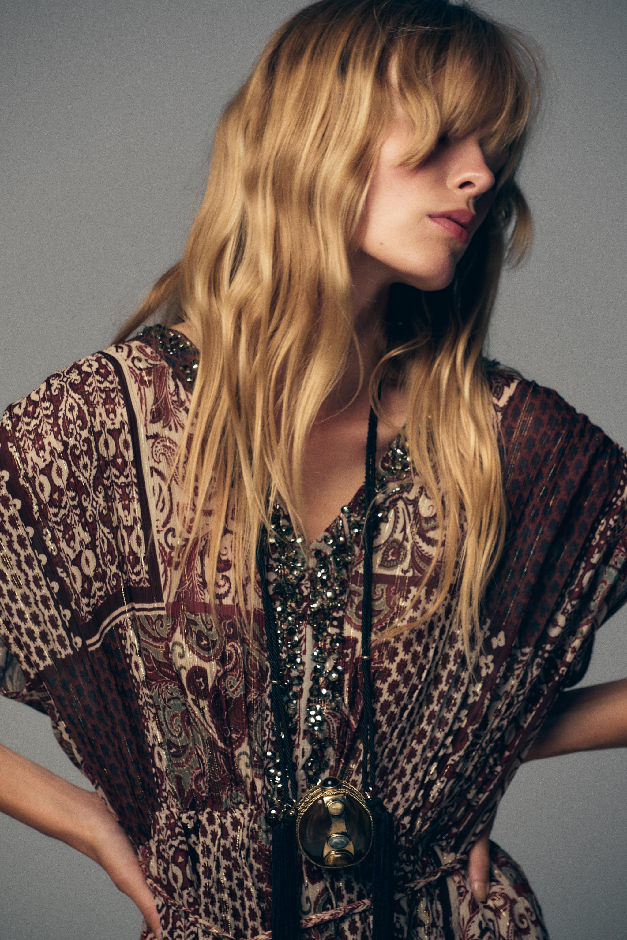 BEADED PRINTED METALLIC THREAD DRESS