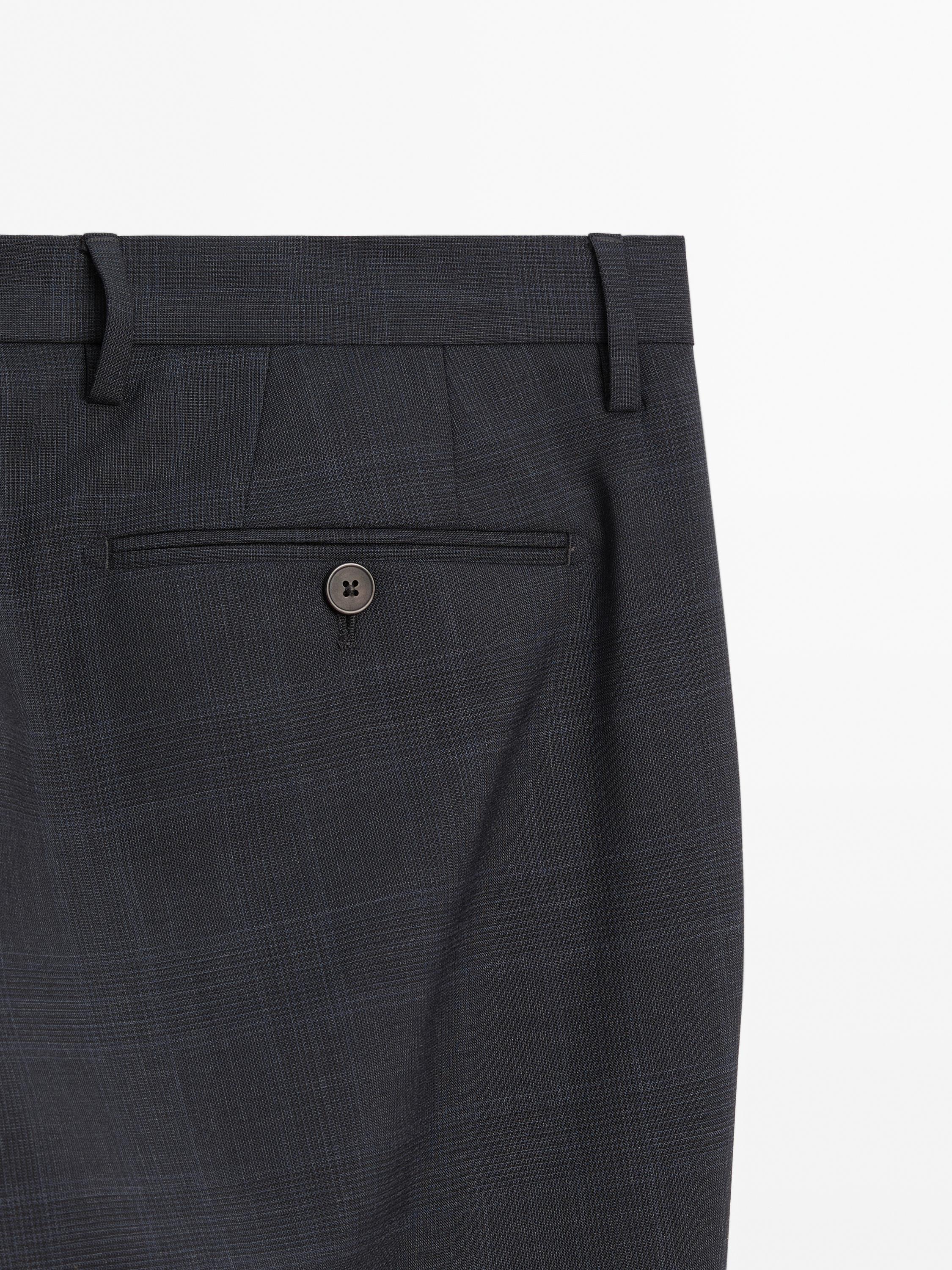 100% wool check suit trousers