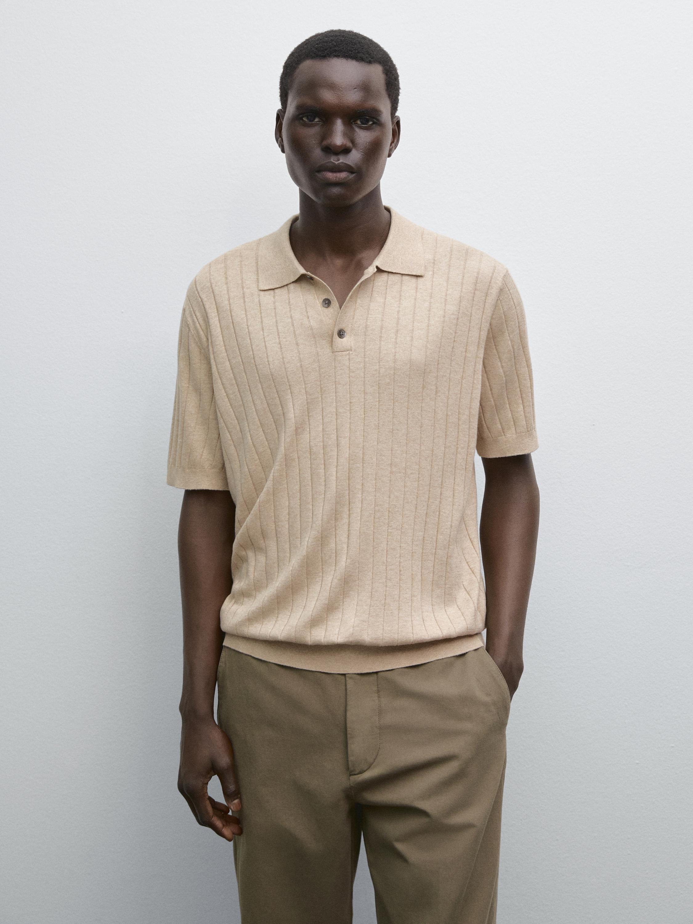 Ribbed knit polo shirt