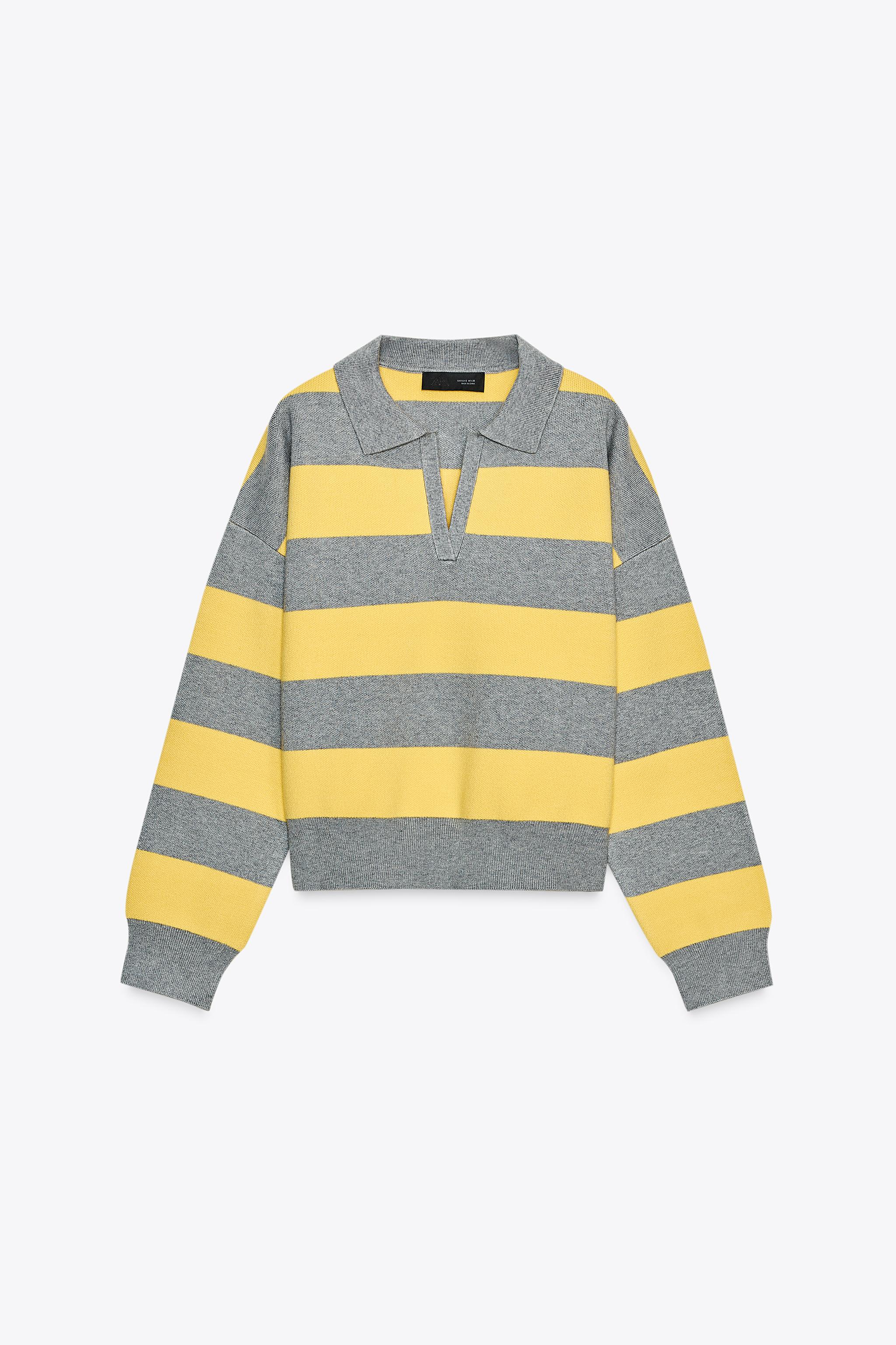 STRIPED KNIT POLO NECK SWEATER